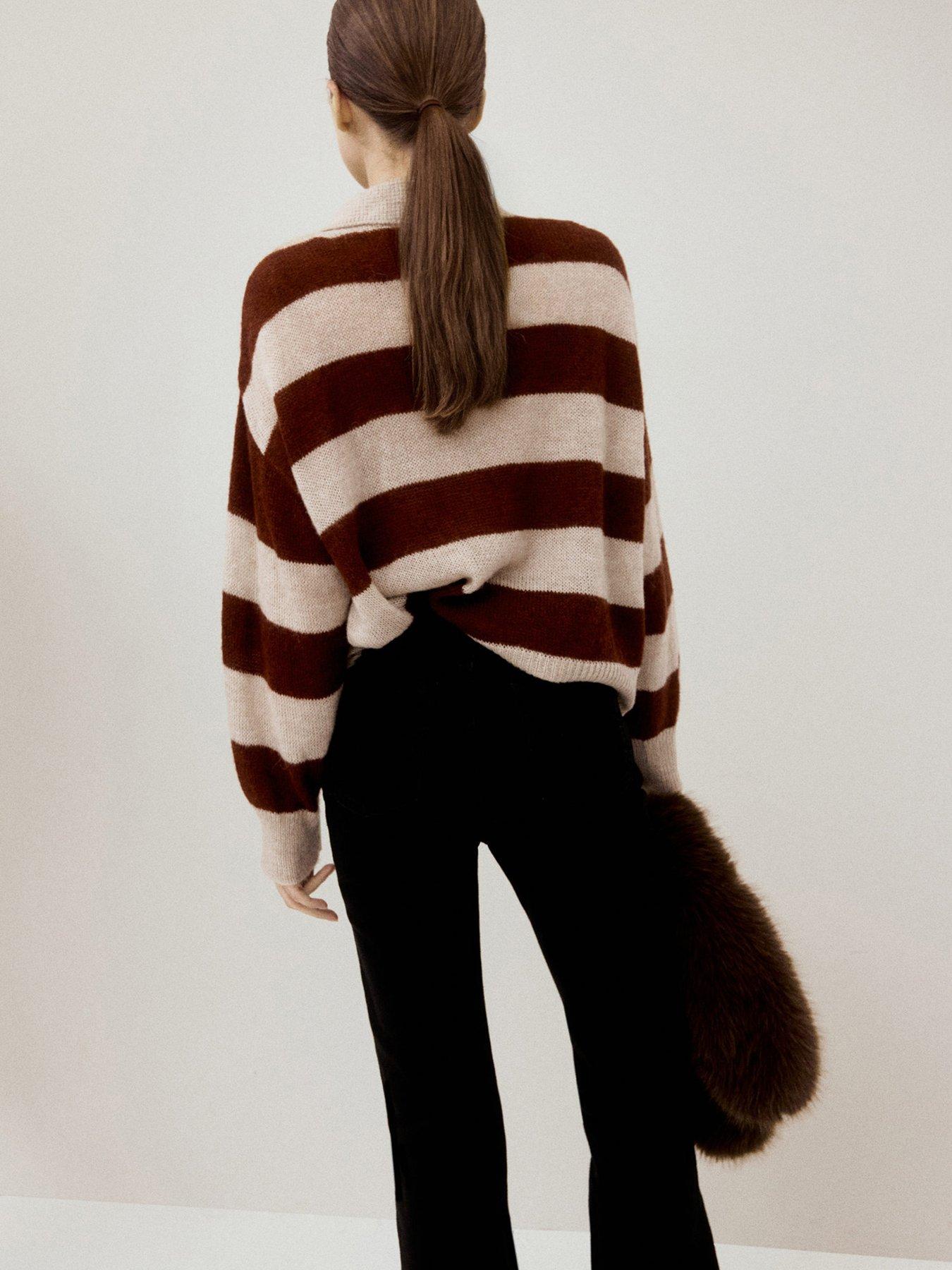 Image 2 of 5 of Mango Polo Neck Striped Jumper - Brown