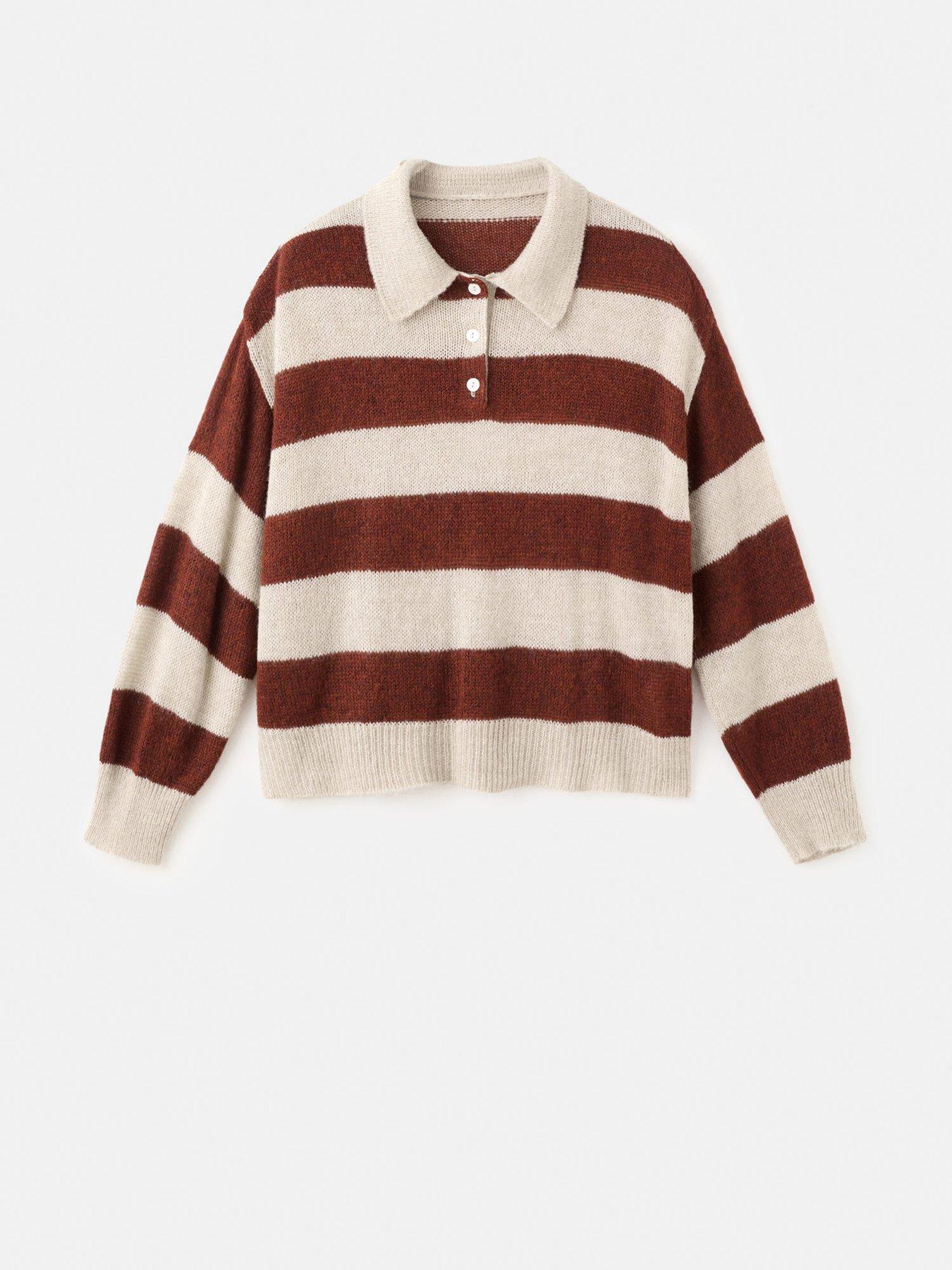 Image 5 of 5 of Mango Polo Neck Striped Jumper - Brown