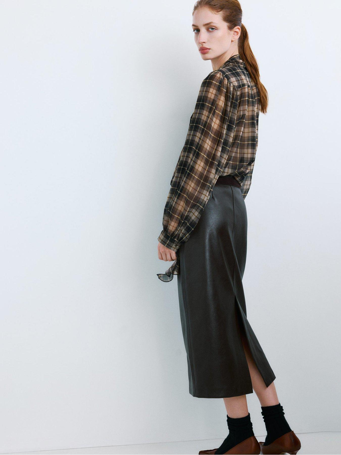  image of mango-blouse-with-check-pattern-and-foulard-collar-black