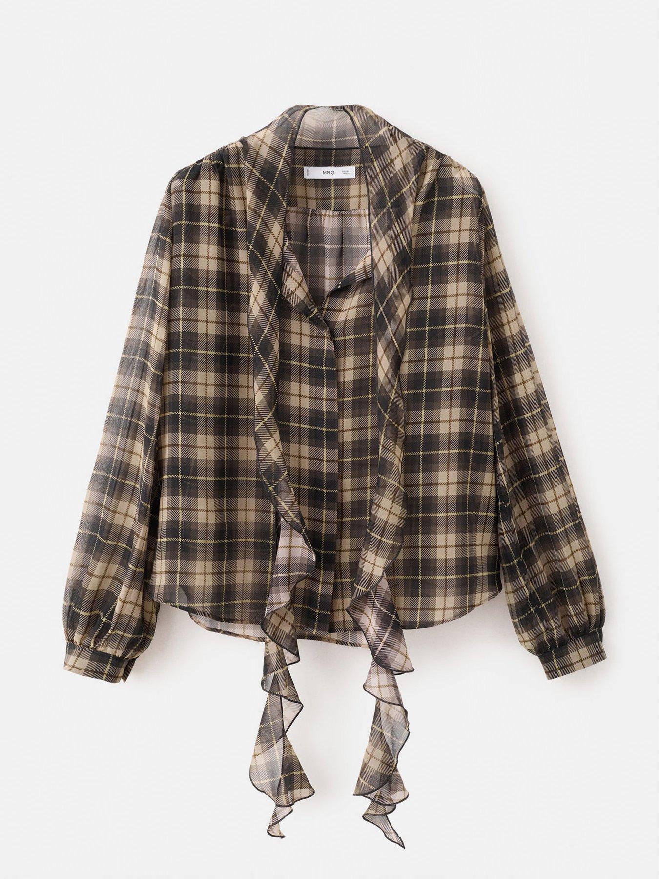  image of mango-blouse-with-check-pattern-and-foulard-collar-black