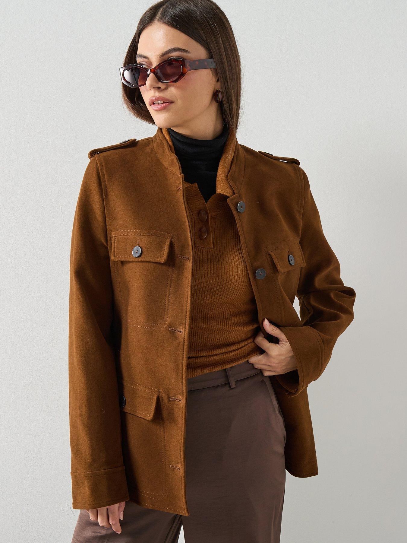 Mango Collarless Jacket With Pockets - Tabacco