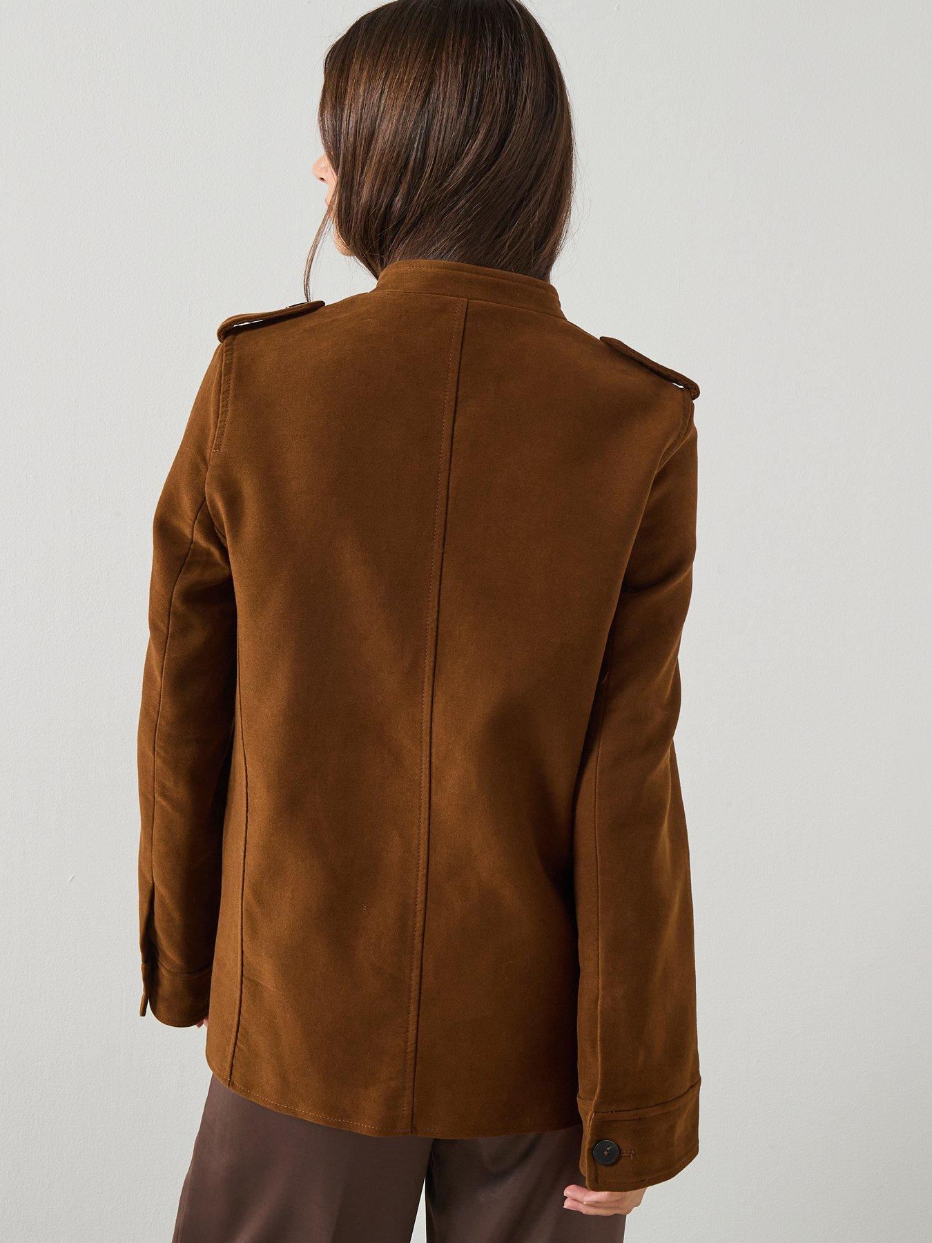 Image 2 of 6 of Mango Collarless Jacket With Pockets - Tabacco