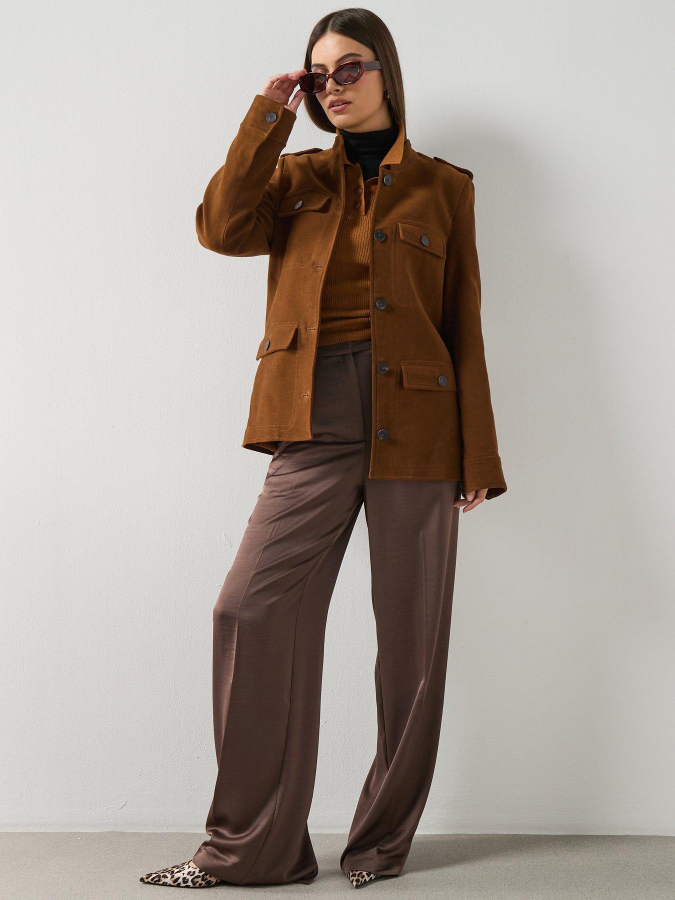 Image 3 of 6 of Mango Collarless Jacket With Pockets - Tabacco