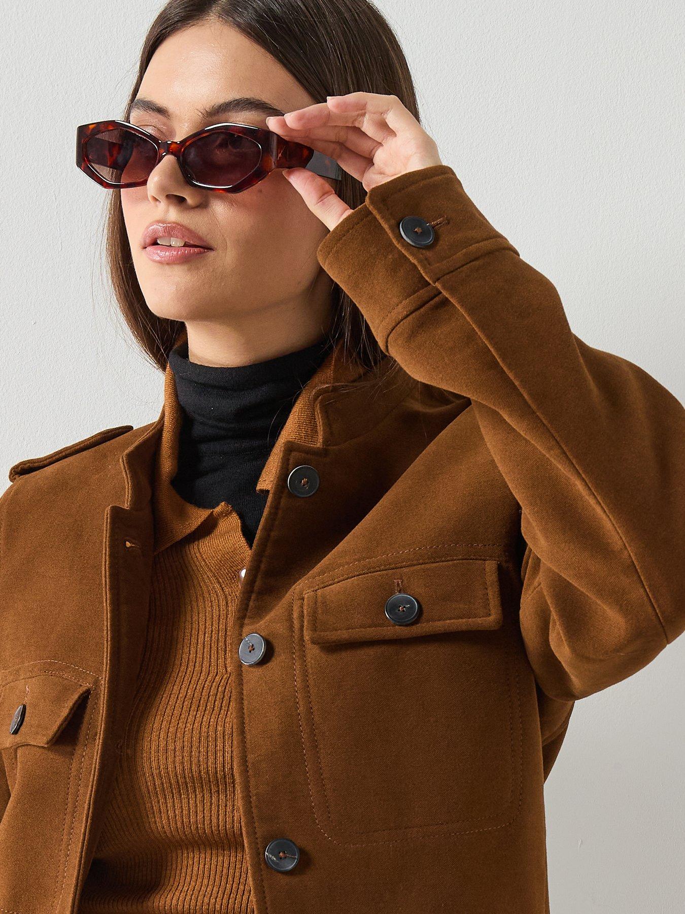Image 4 of 6 of Mango Collarless Jacket With Pockets - Tabacco