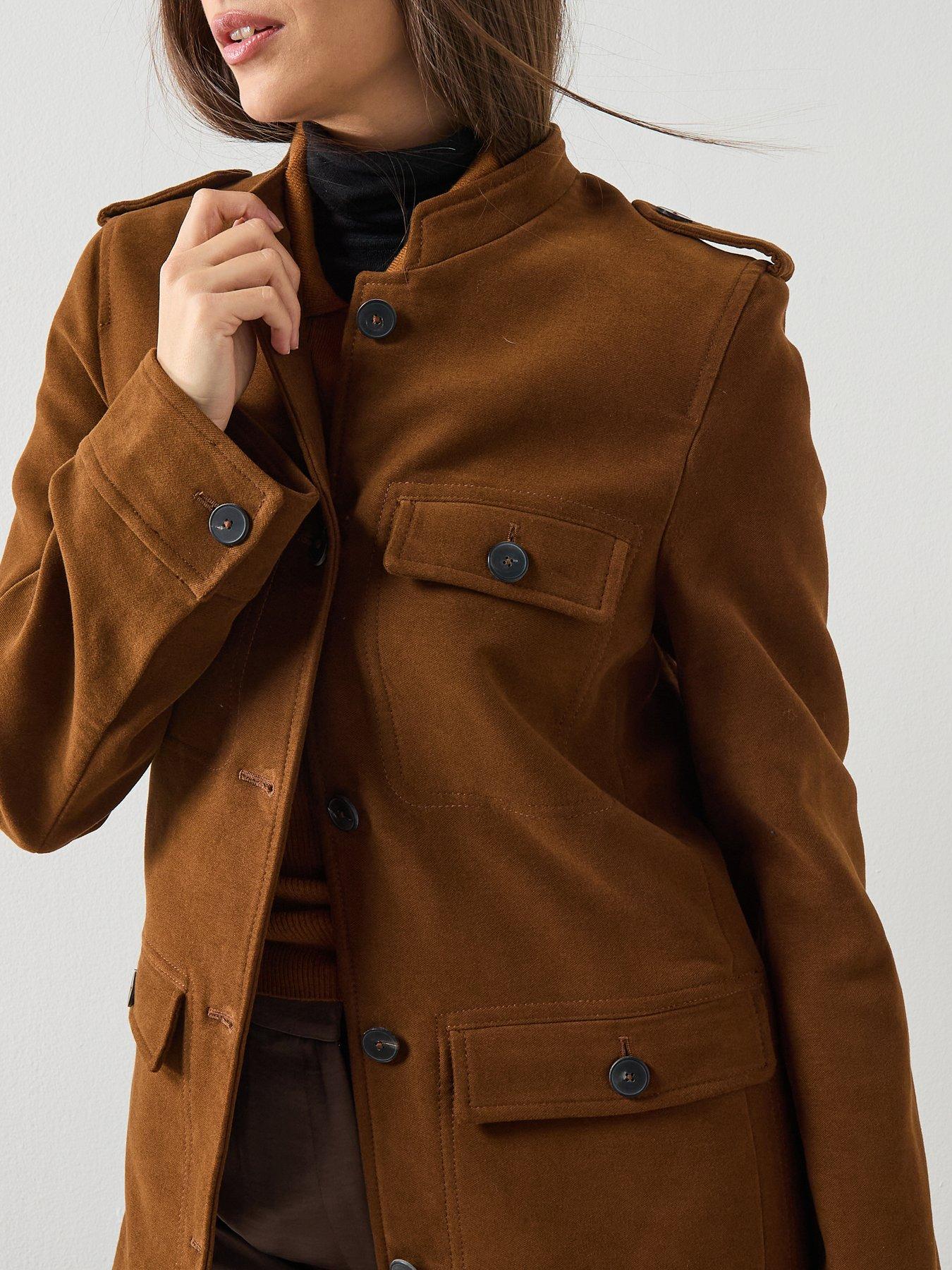 Image 5 of 6 of Mango Collarless Jacket With Pockets - Tabacco