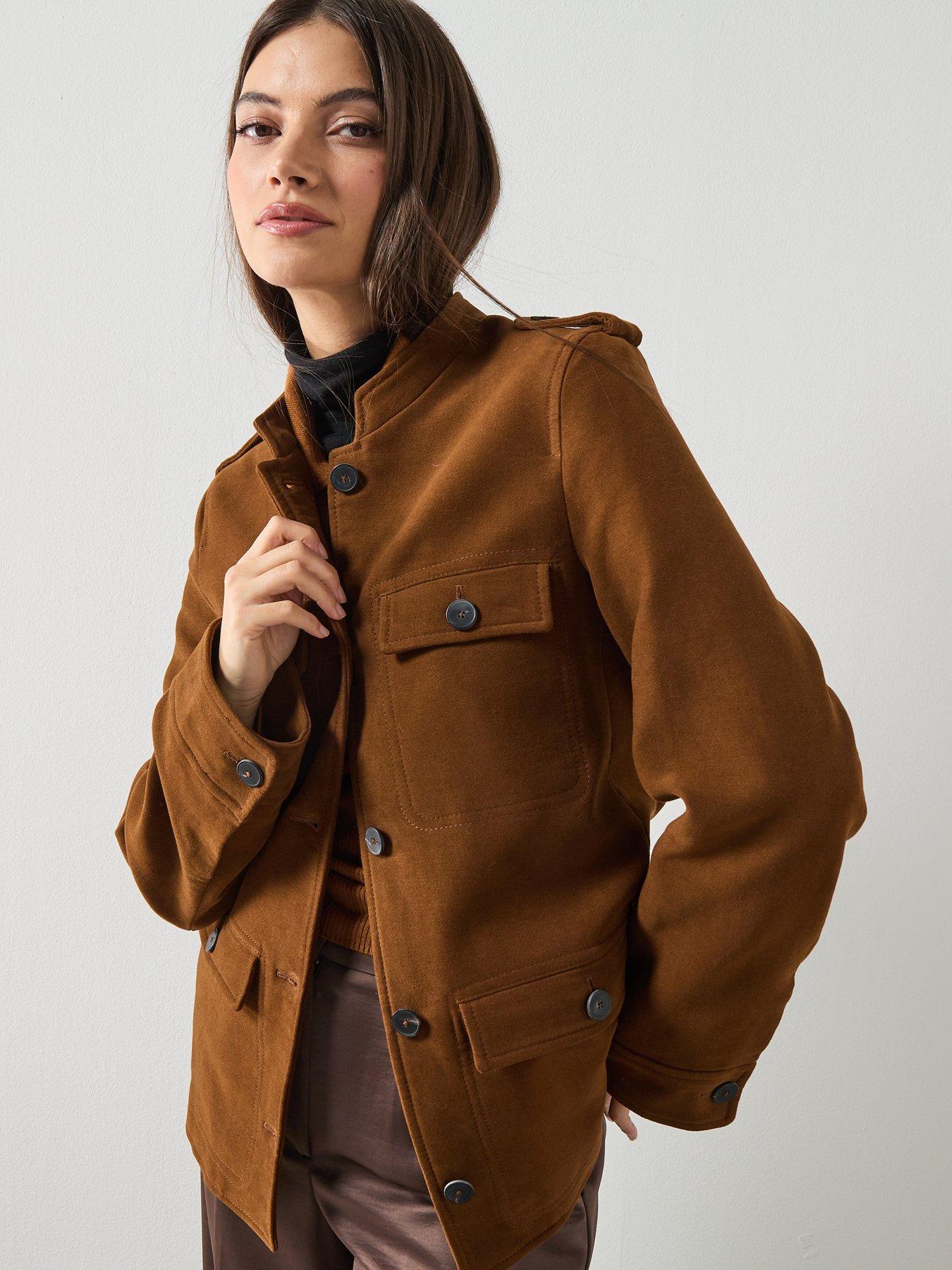 Image 6 of 6 of Mango Collarless Jacket With Pockets - Tabacco