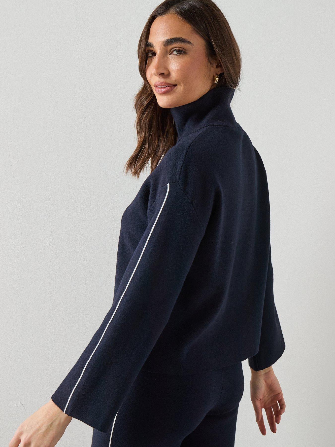stillFront image of mango-zip-neck-contrast-stripe-sweater-navy