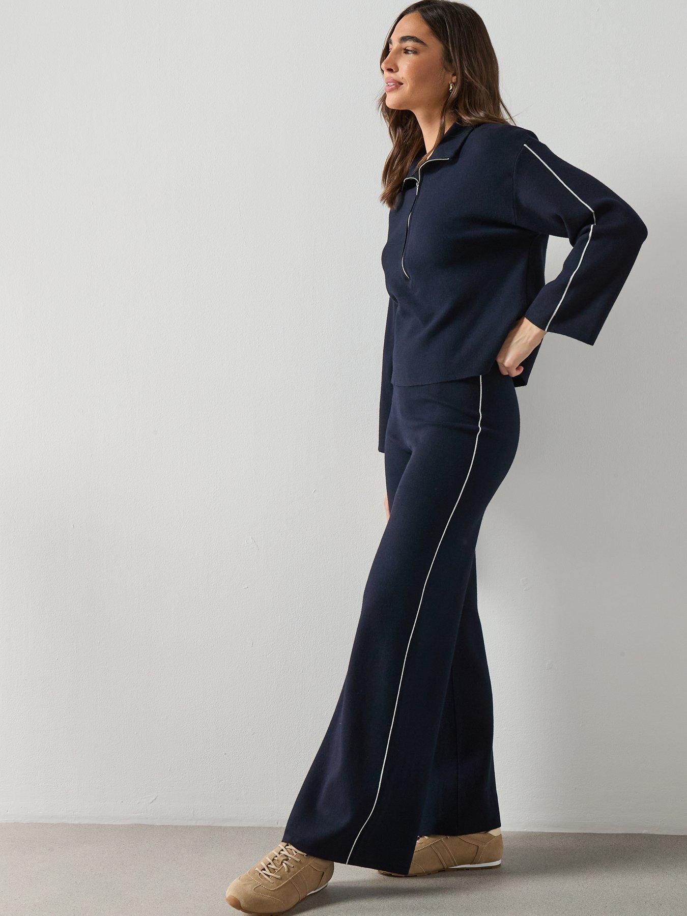  image of mango-zip-neck-contrast-stripe-sweater-navy