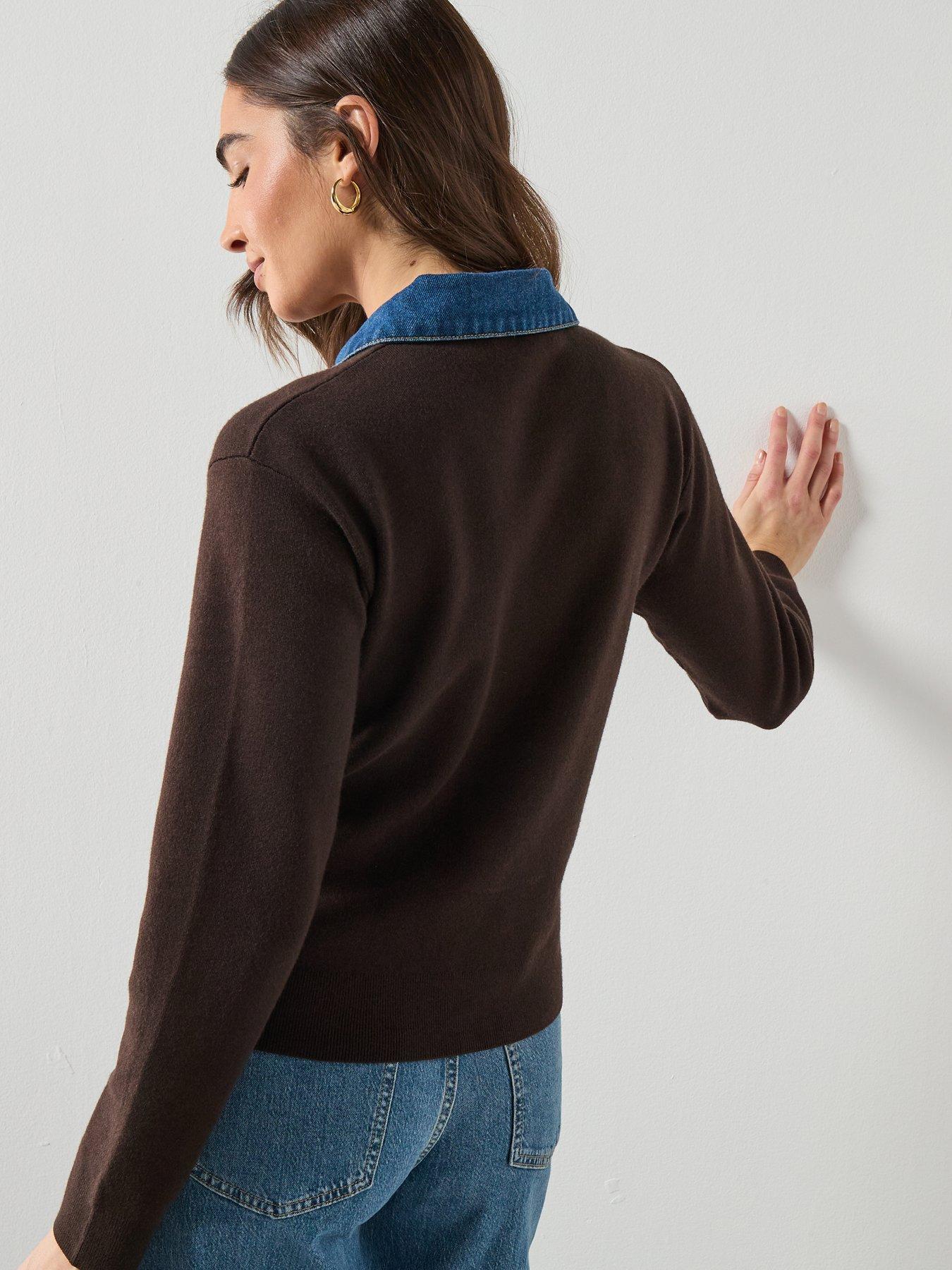  image of mango-combined-shirt-collar-sweater-brown