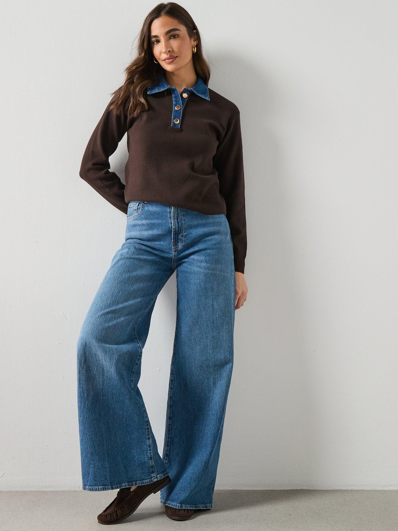  image of mango-combined-shirt-collar-sweater-brown