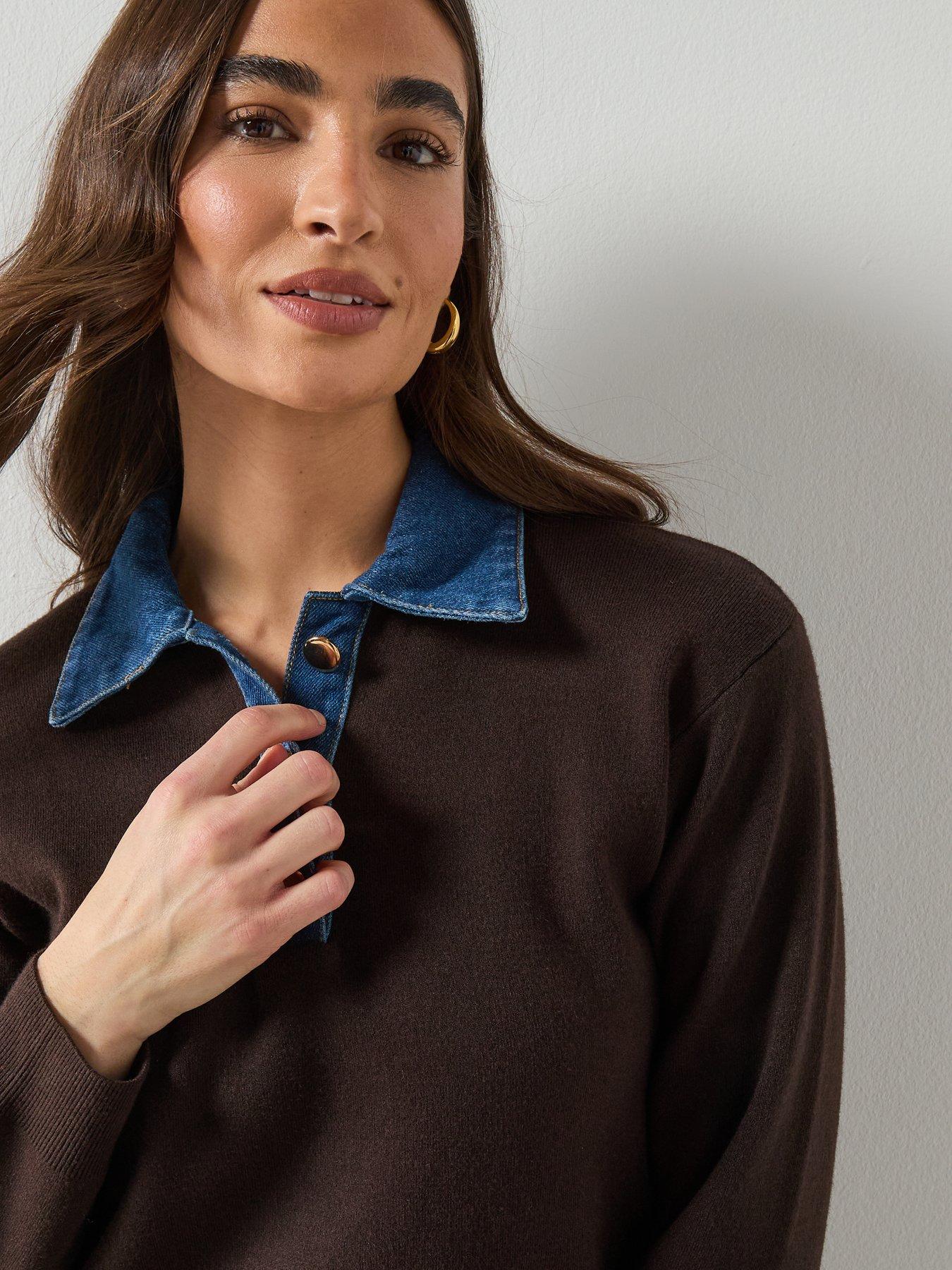  image of mango-combined-shirt-collar-sweater-brown