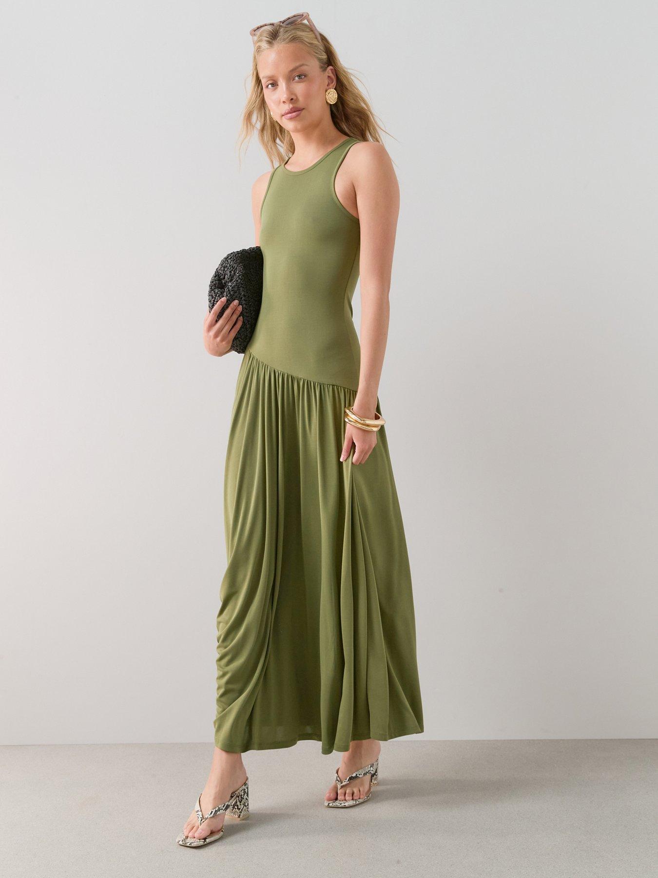 The Very Collection Asymmetric Draped Midaxi Dress - Olive