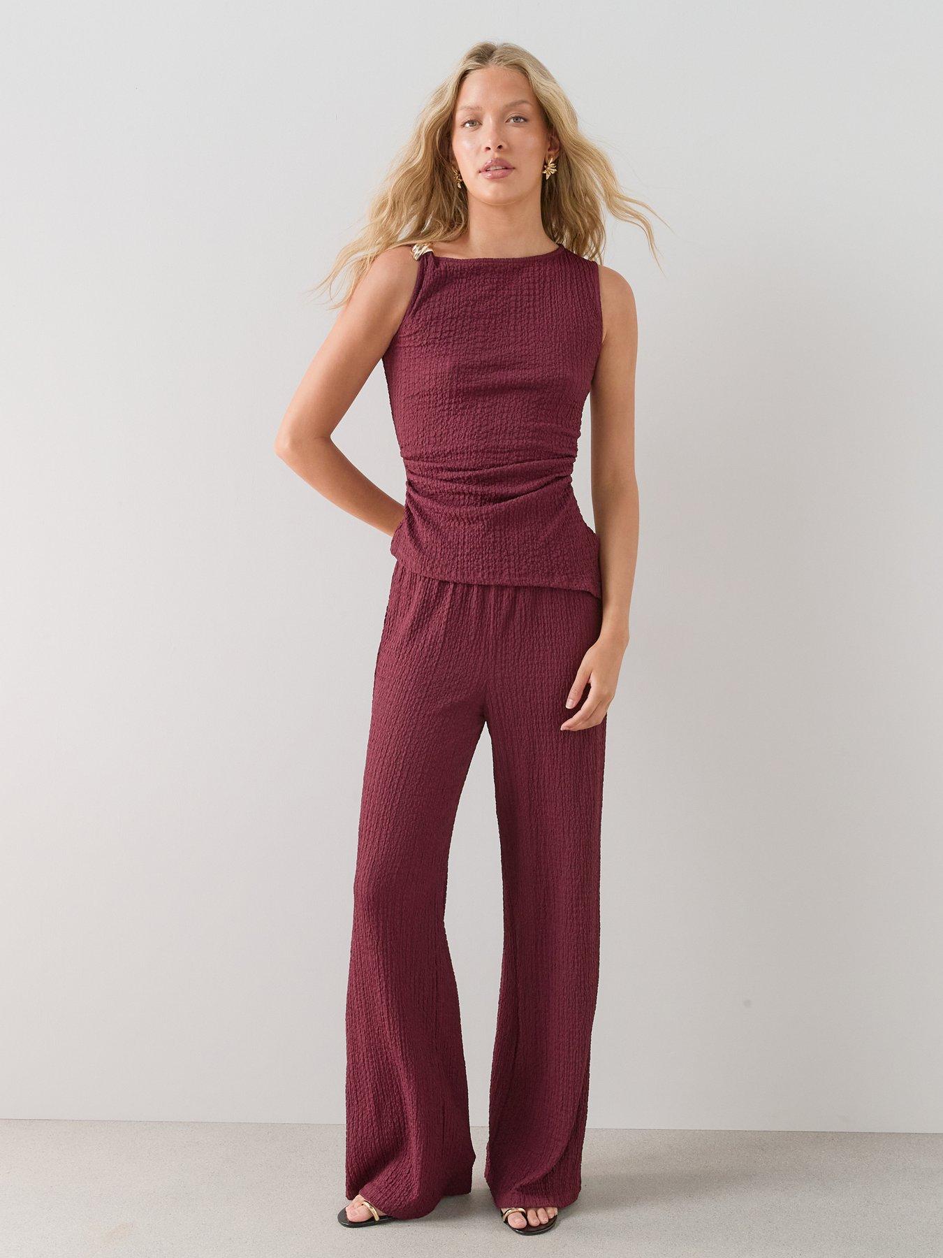The Very Collection Textured Wide Leg Trouser - Red