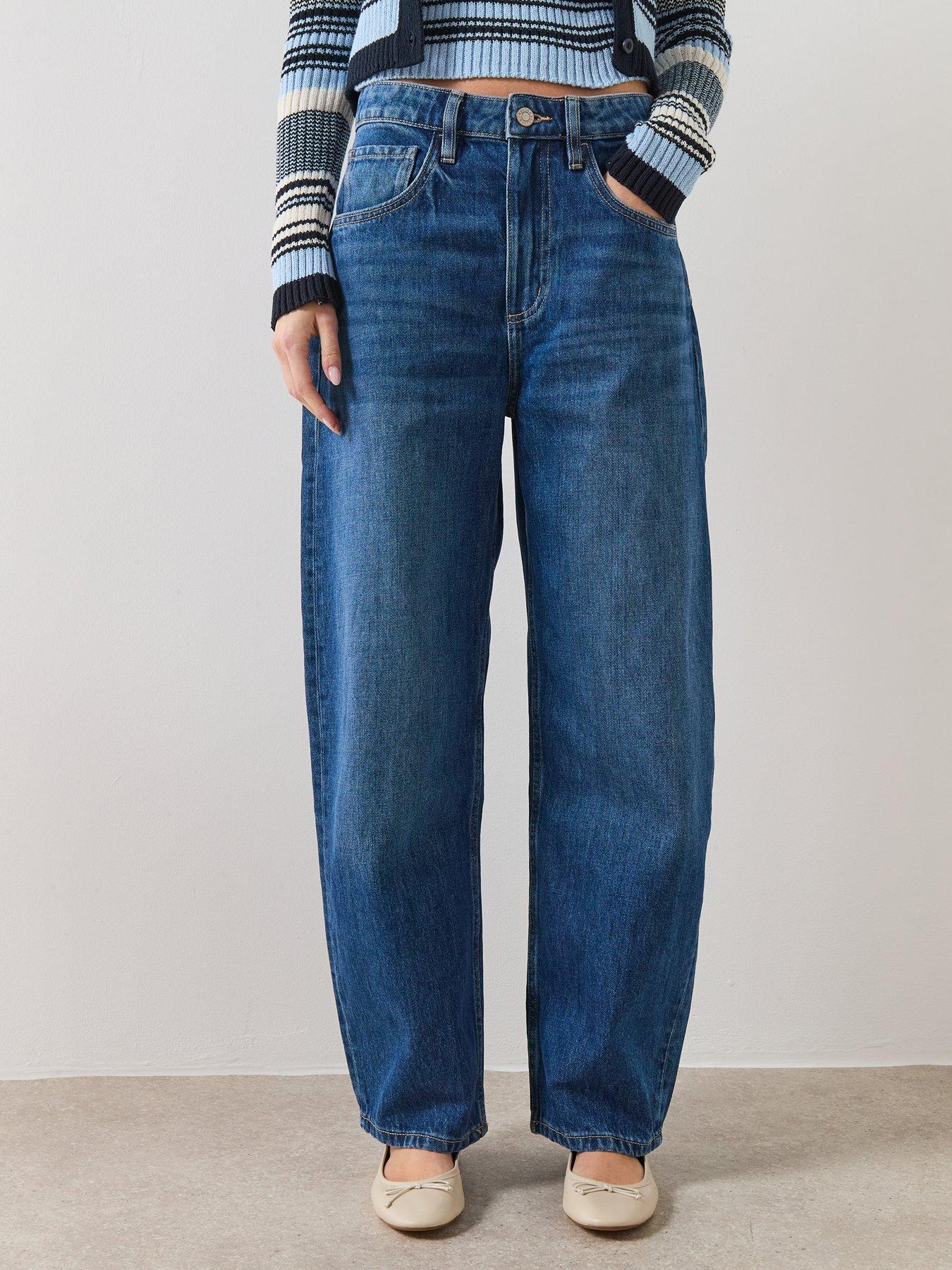 Image 1 of 6 of Mango High Waisted Barrel Jeans - Blue