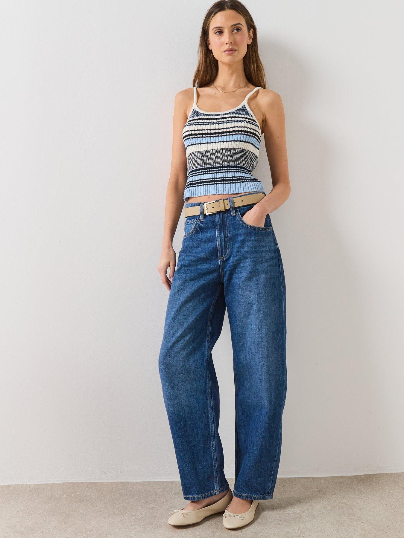Image 5 of 6 of Mango High Waisted Barrel Jeans - Blue