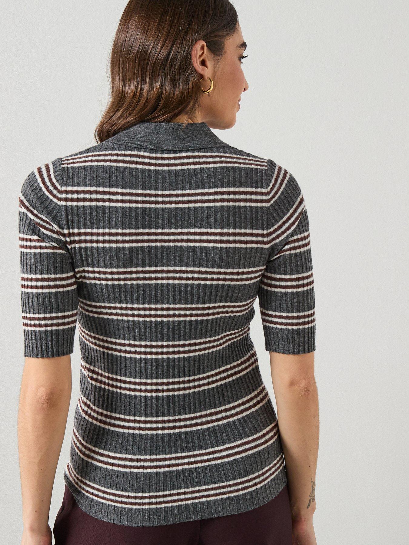  image of mango-striped-ribbed-knit-sweater-grey
