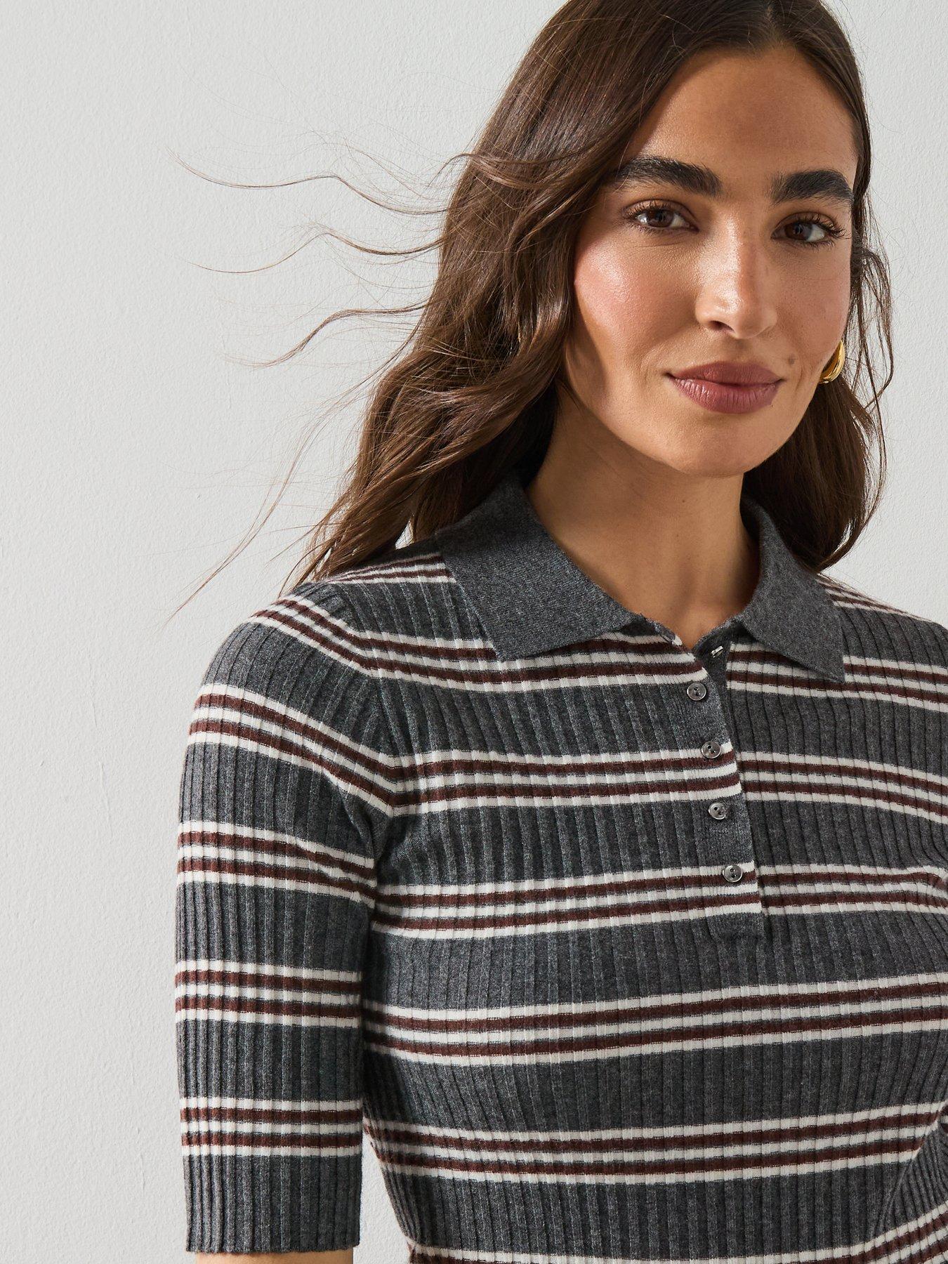  image of mango-striped-ribbed-knit-sweater-grey