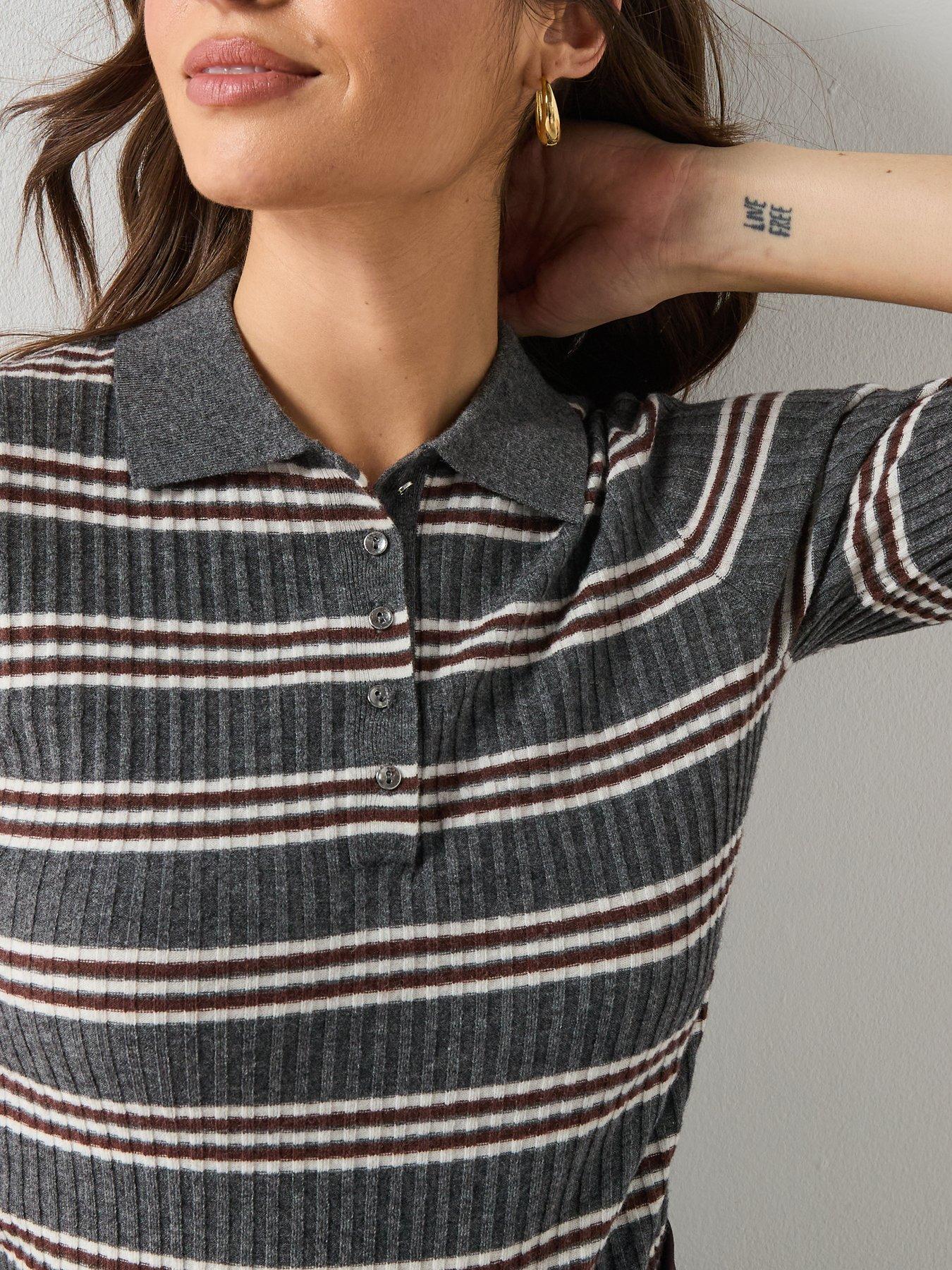  image of mango-striped-ribbed-knit-sweater-grey