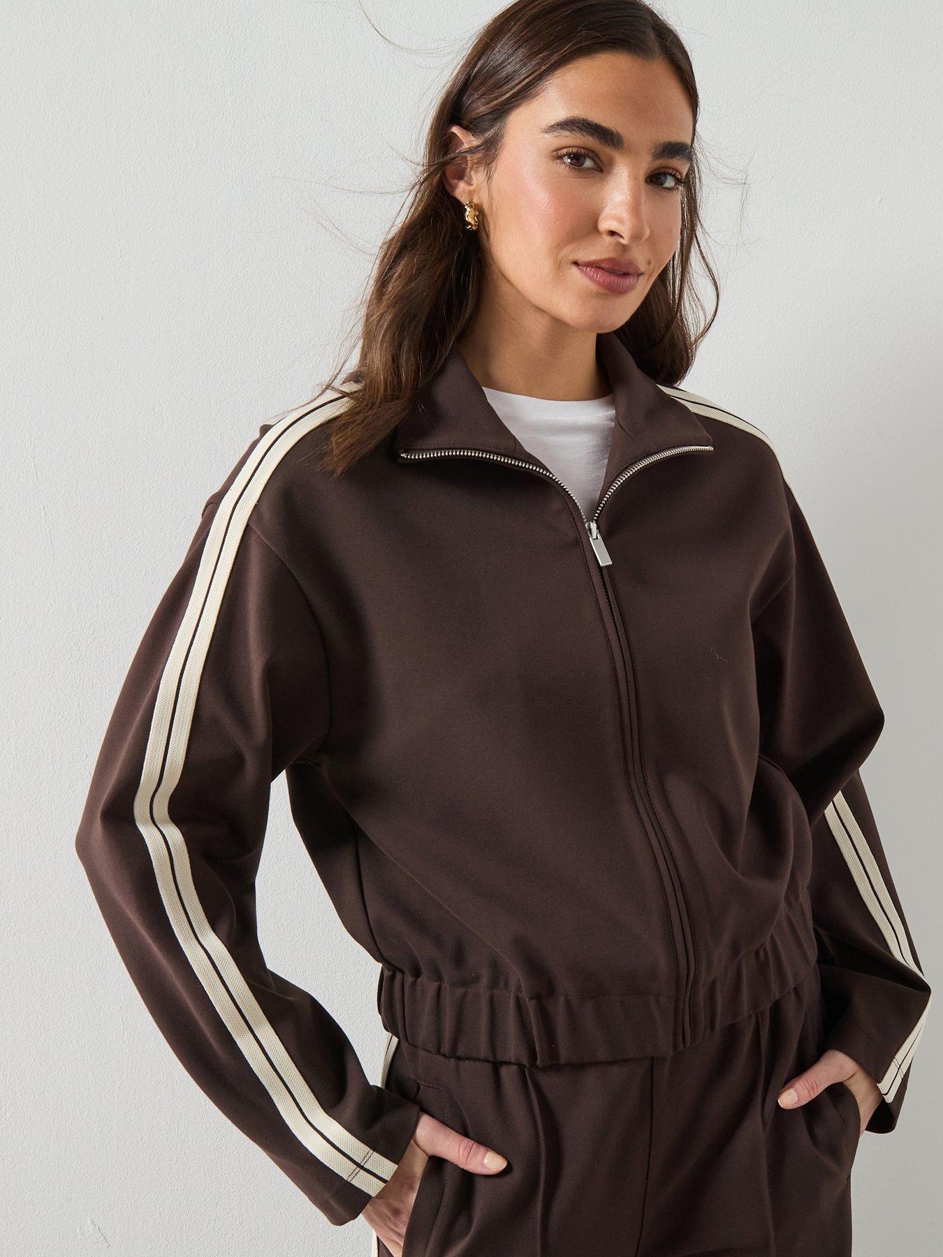  image of mango-contrast-striped-sweatshirt-brown
