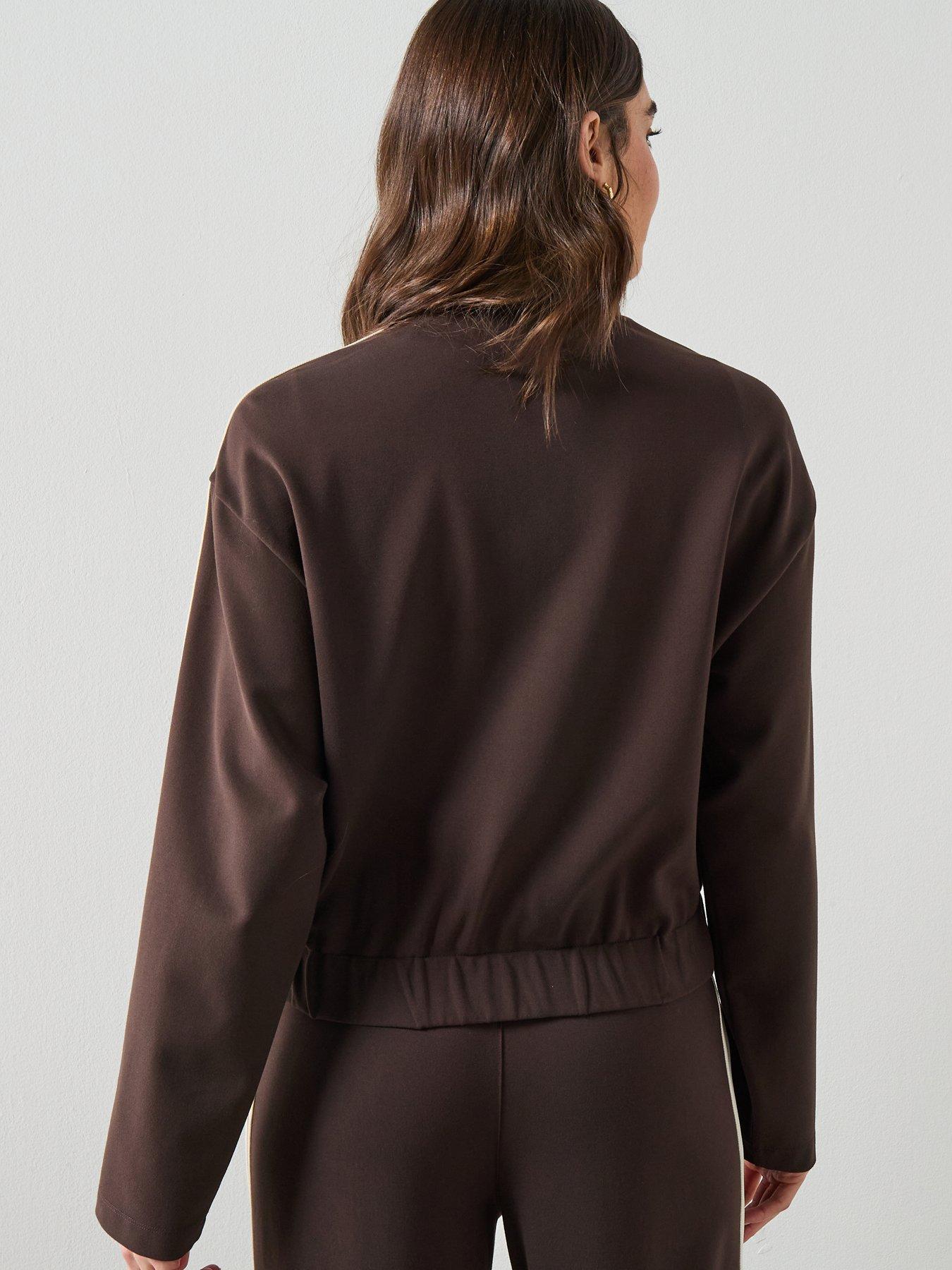  image of mango-contrast-striped-sweatshirt-brown