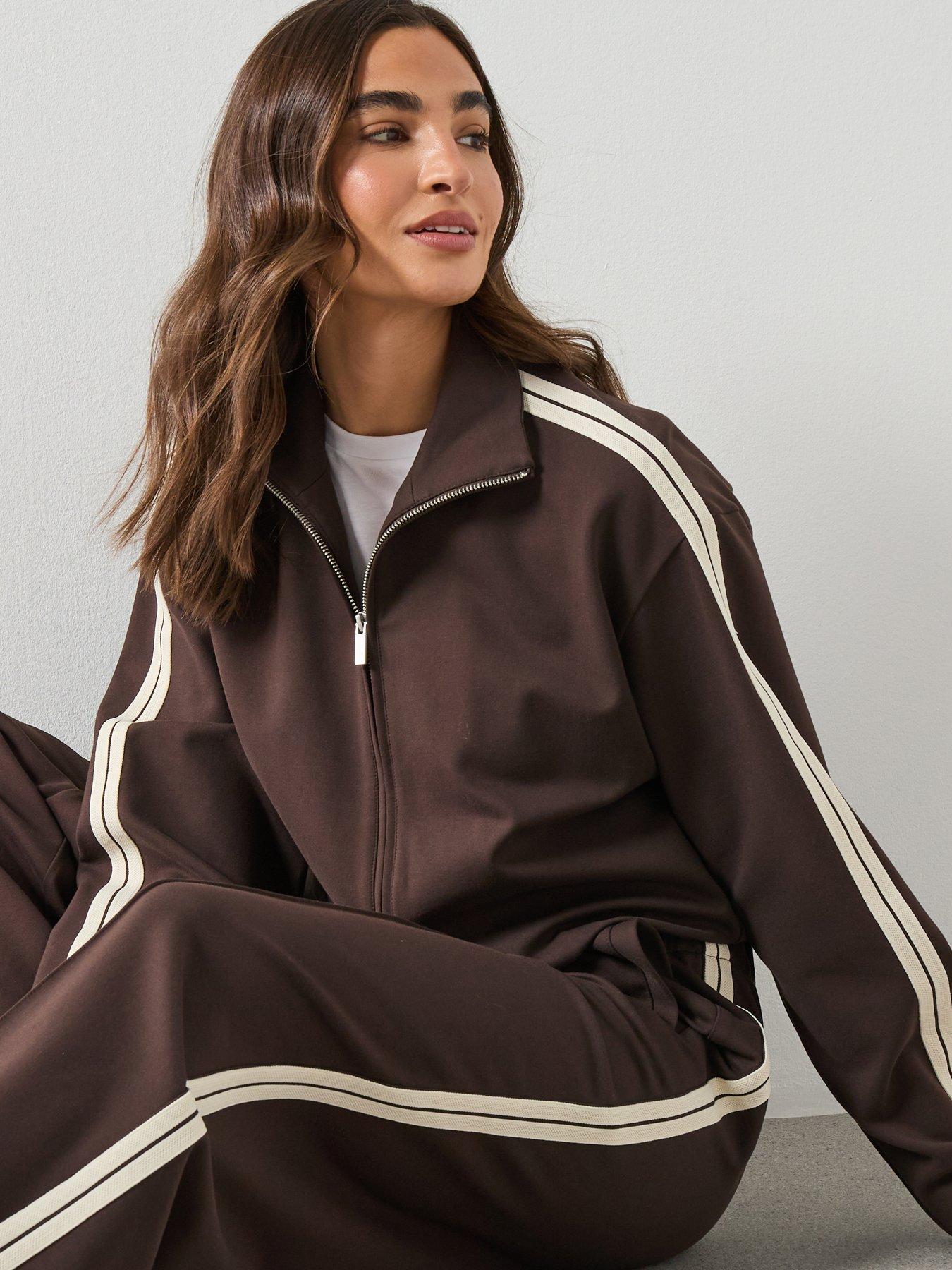  image of mango-contrast-striped-sweatshirt-brown