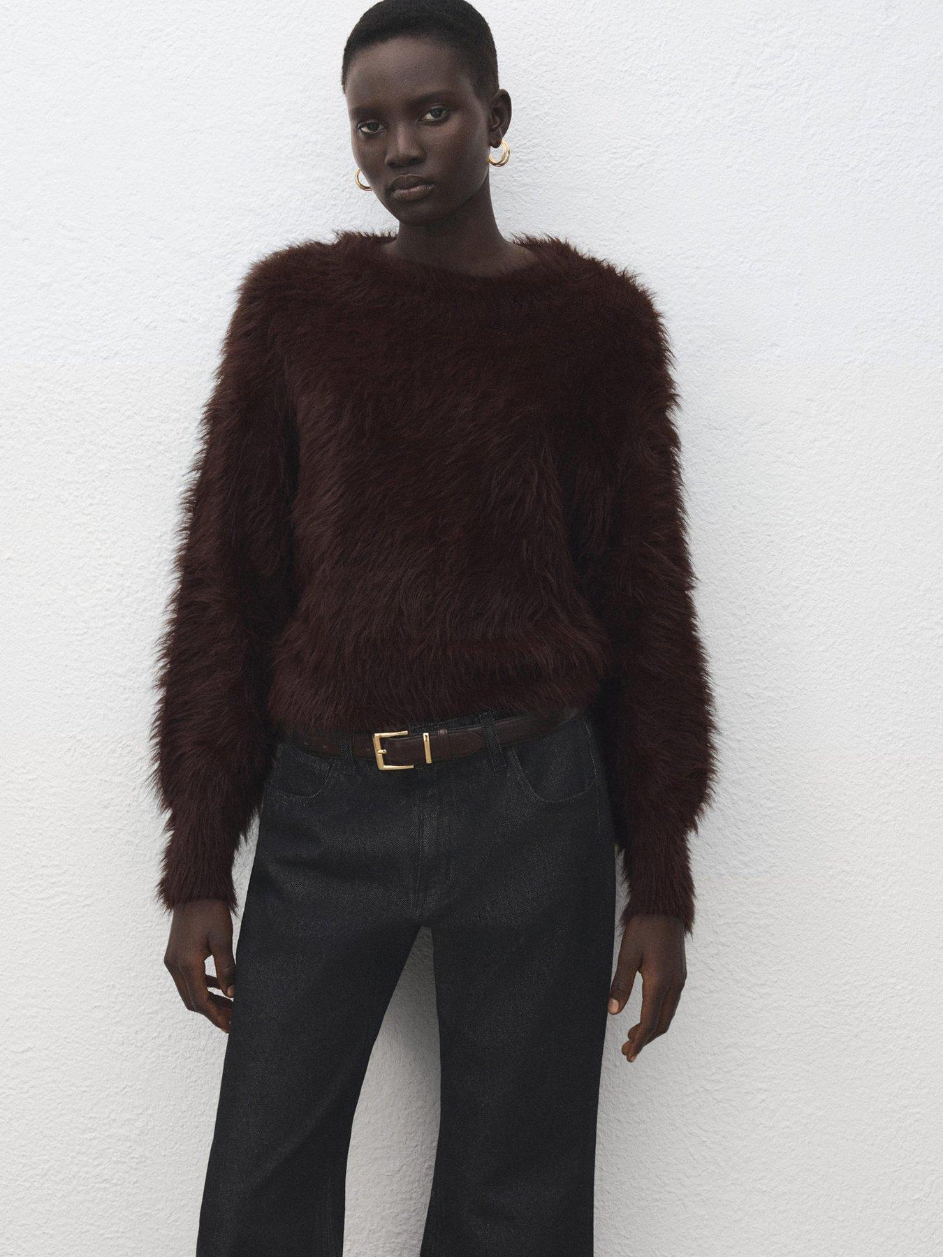 mango-faux-fur-sweater-brown