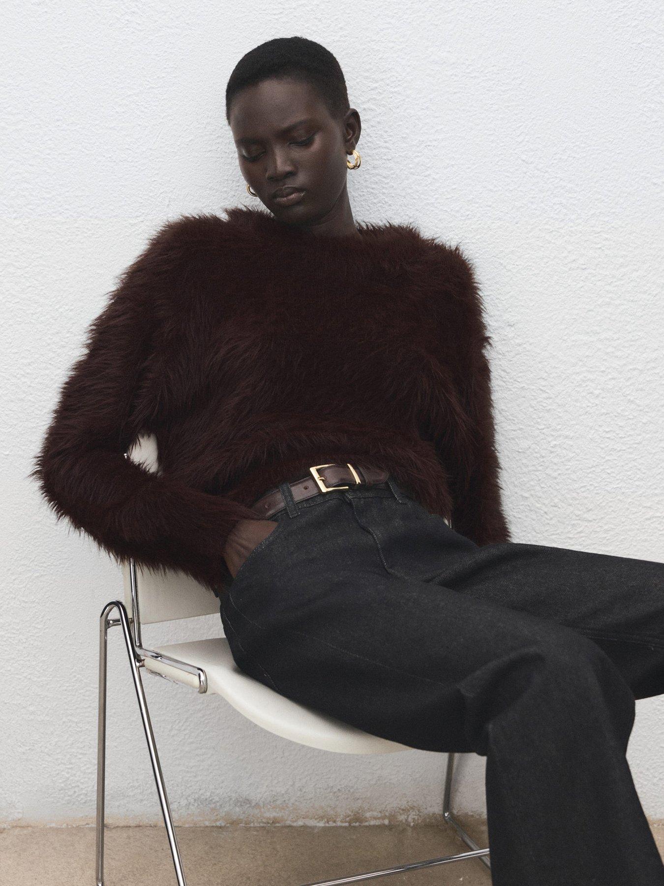 Image 3 of 5 of Mango Faux-fur Sweater - Brown