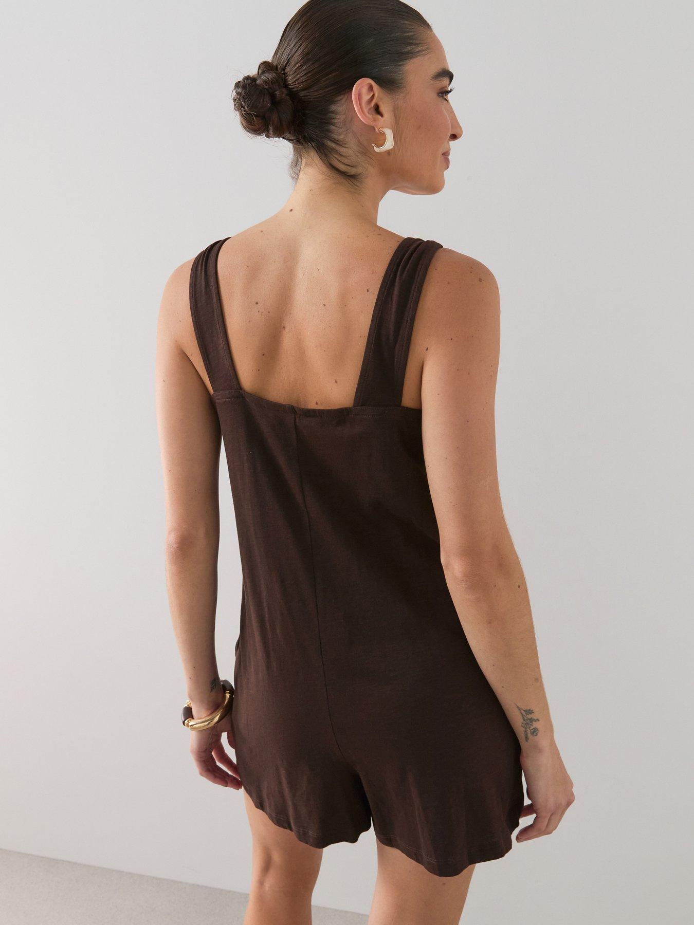 Image 2 of 7 of The Very Collection Casual Cotton Playsuit - Brown