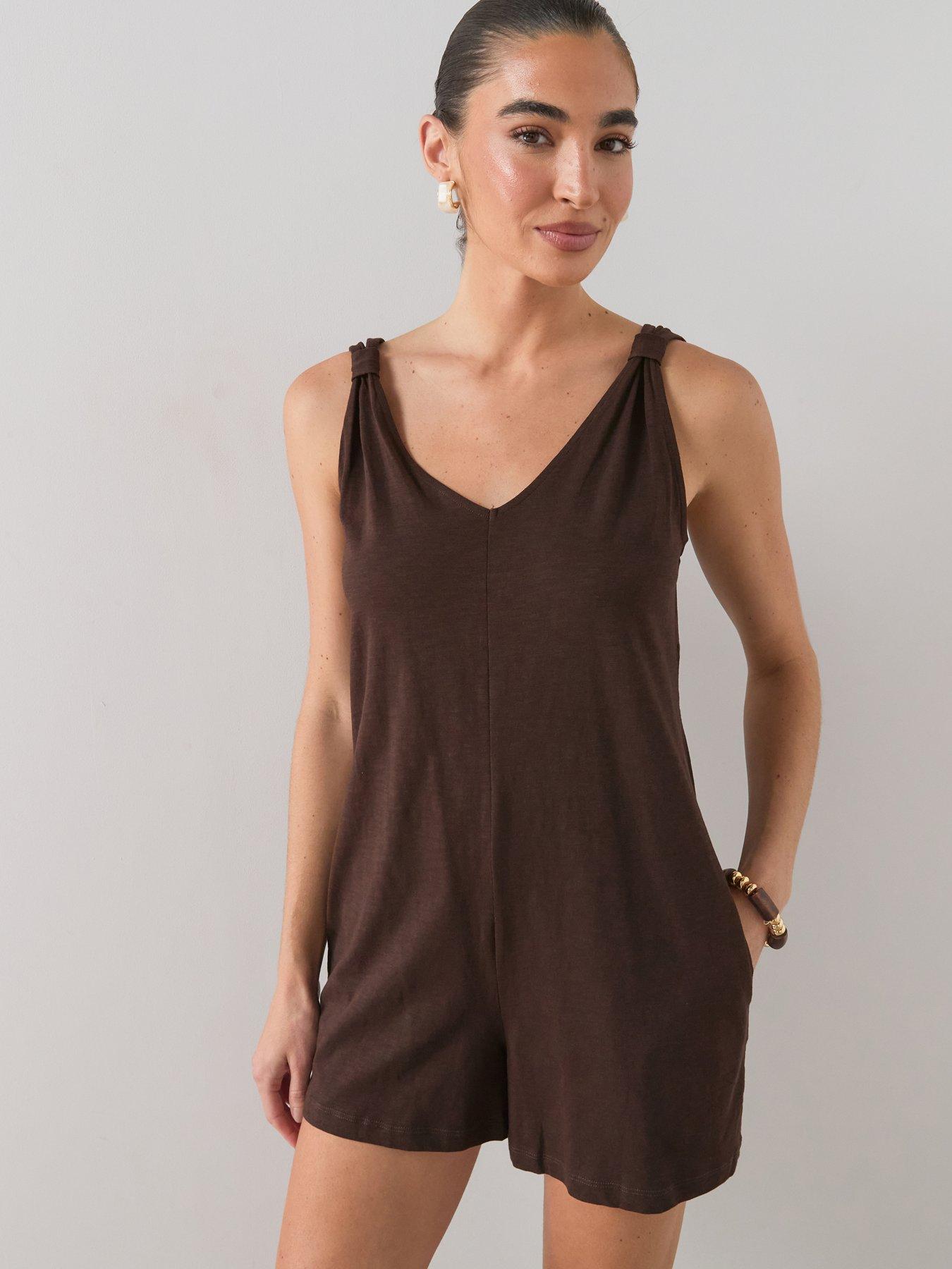 Image 4 of 7 of The Very Collection Casual Cotton Playsuit - Brown