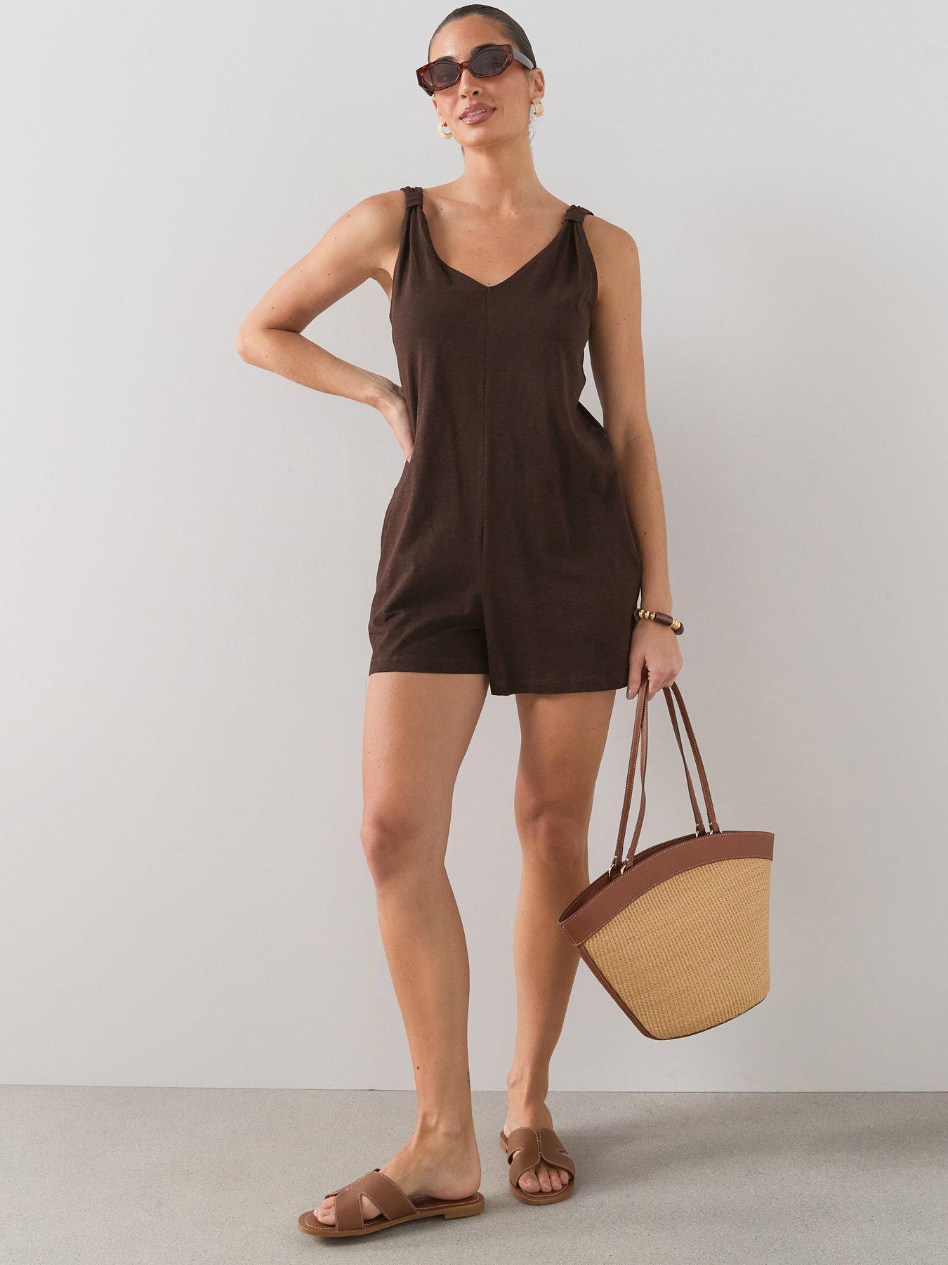 Image 5 of 7 of The Very Collection Casual Cotton Playsuit - Brown