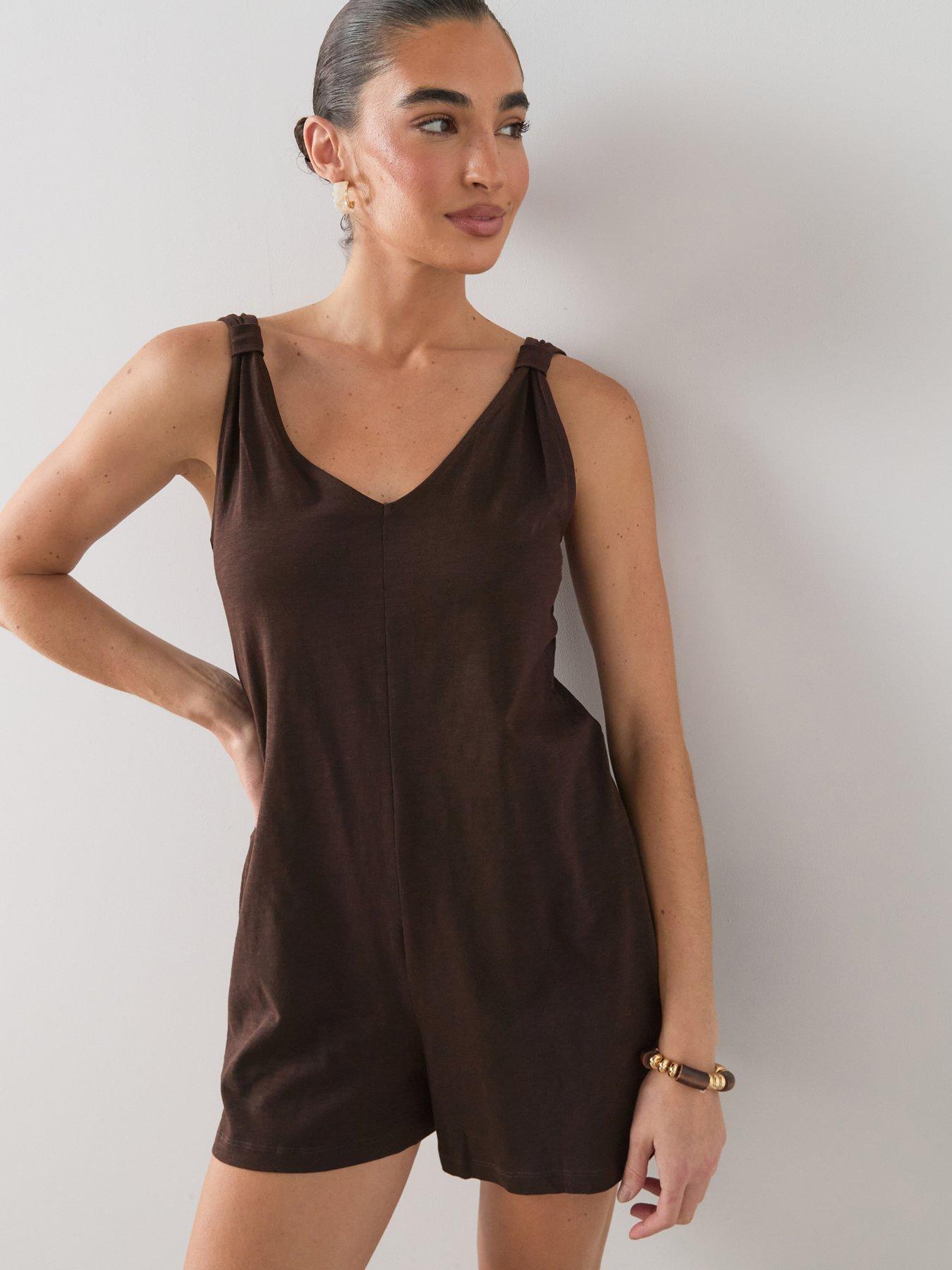 Image 6 of 7 of The Very Collection Casual Cotton Playsuit - Brown