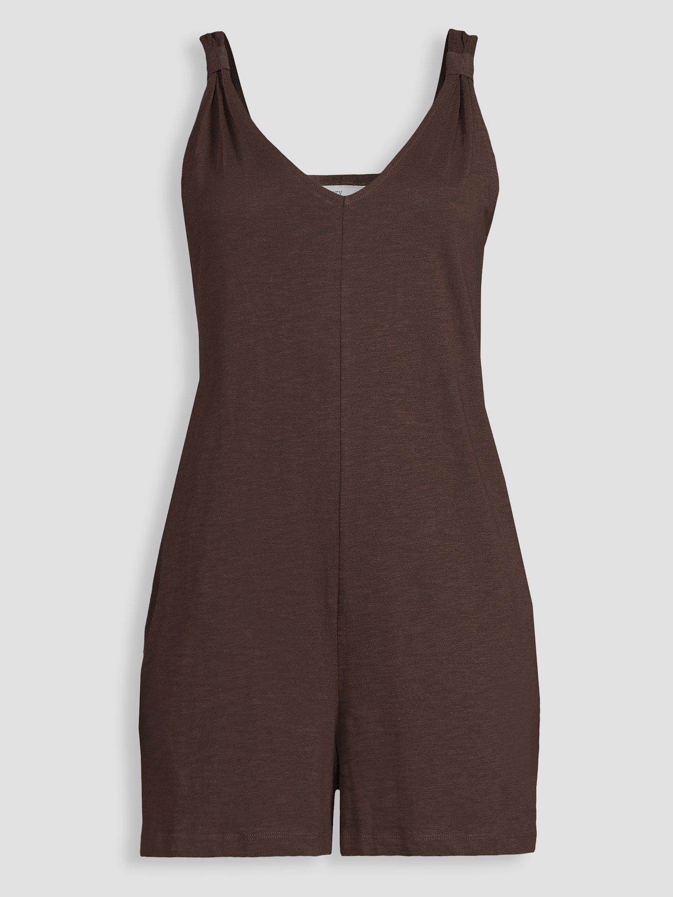 Image 7 of 7 of The Very Collection Casual Cotton Playsuit - Brown