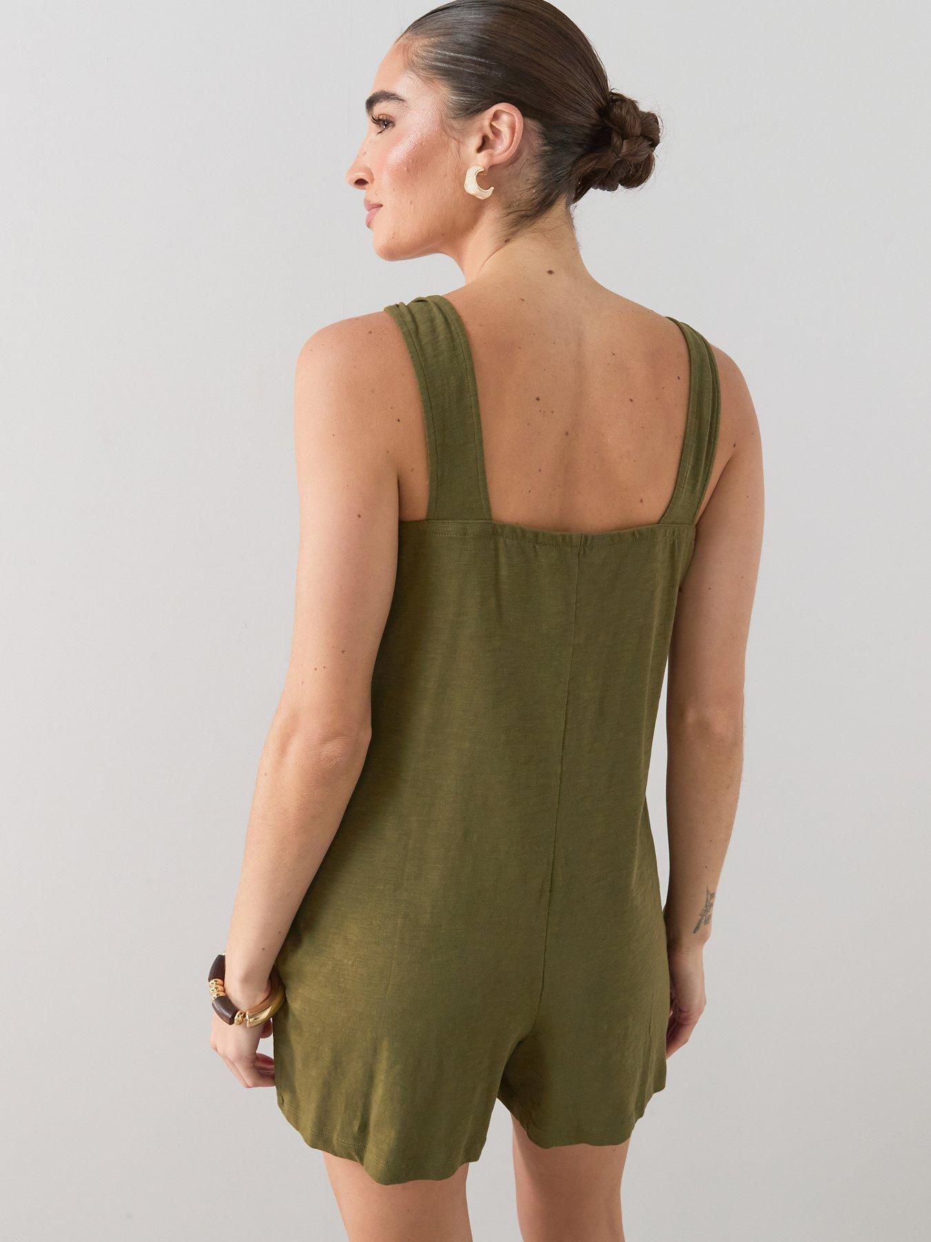 Image 2 of 7 of The Very Collection Casual Cotton Playsuit - Green