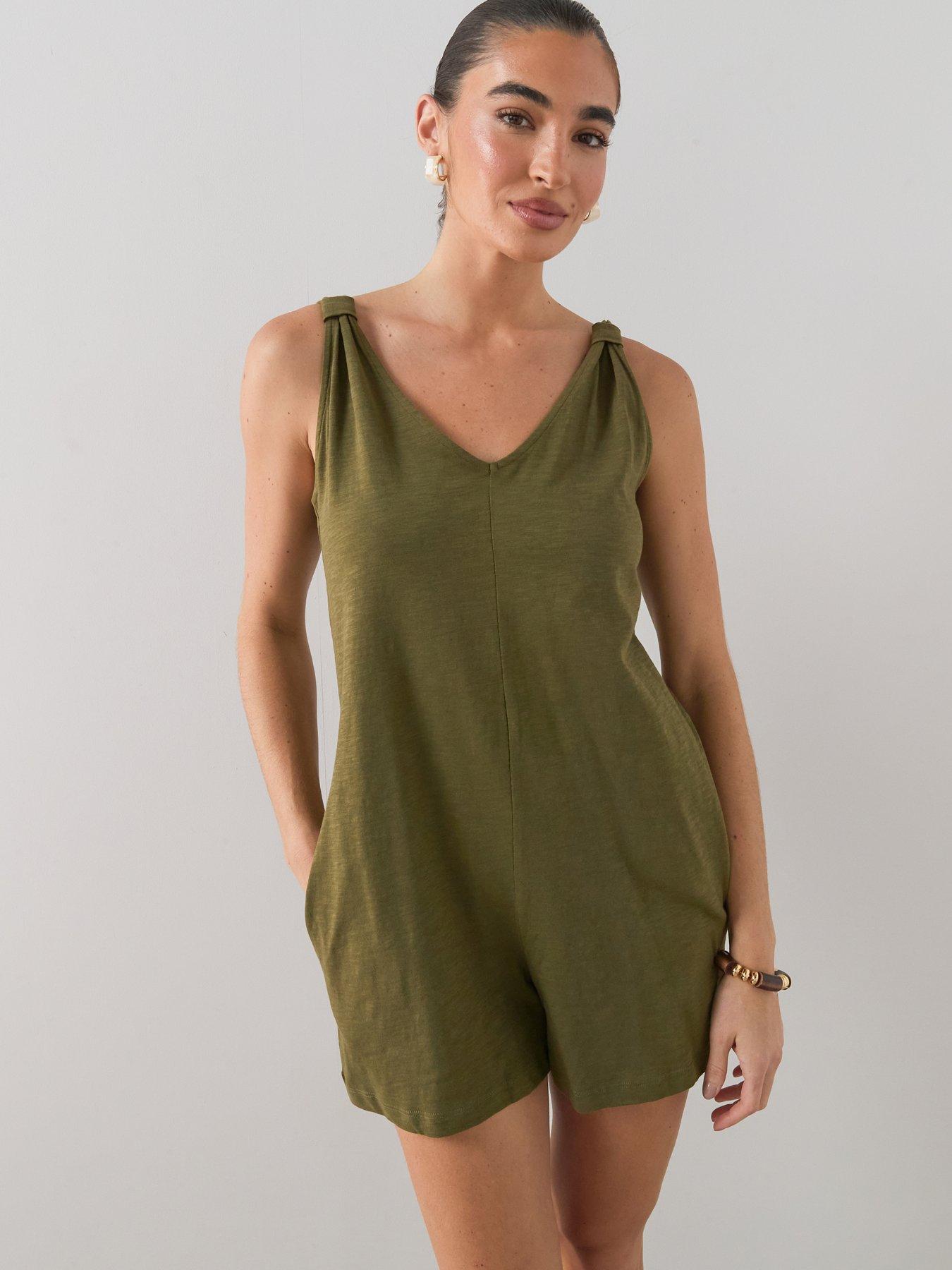 Image 4 of 7 of The Very Collection Casual Cotton Playsuit - Green