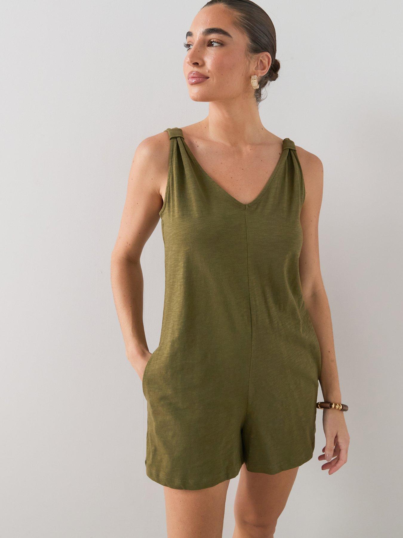 Image 6 of 7 of The Very Collection Casual Cotton Playsuit - Green