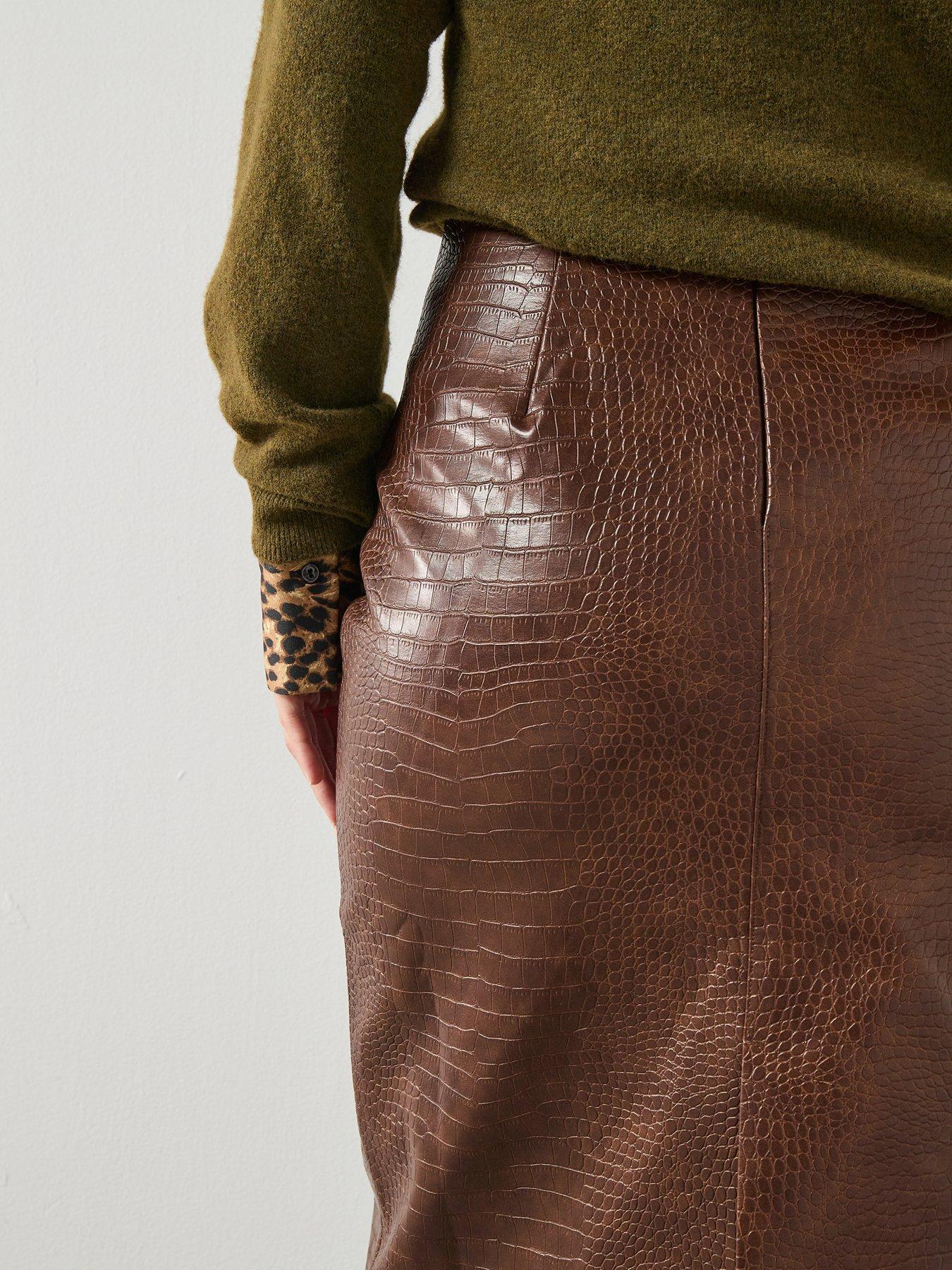 Image 4 of 6 of Mango Croc-effect Midi-skirt - Brown
