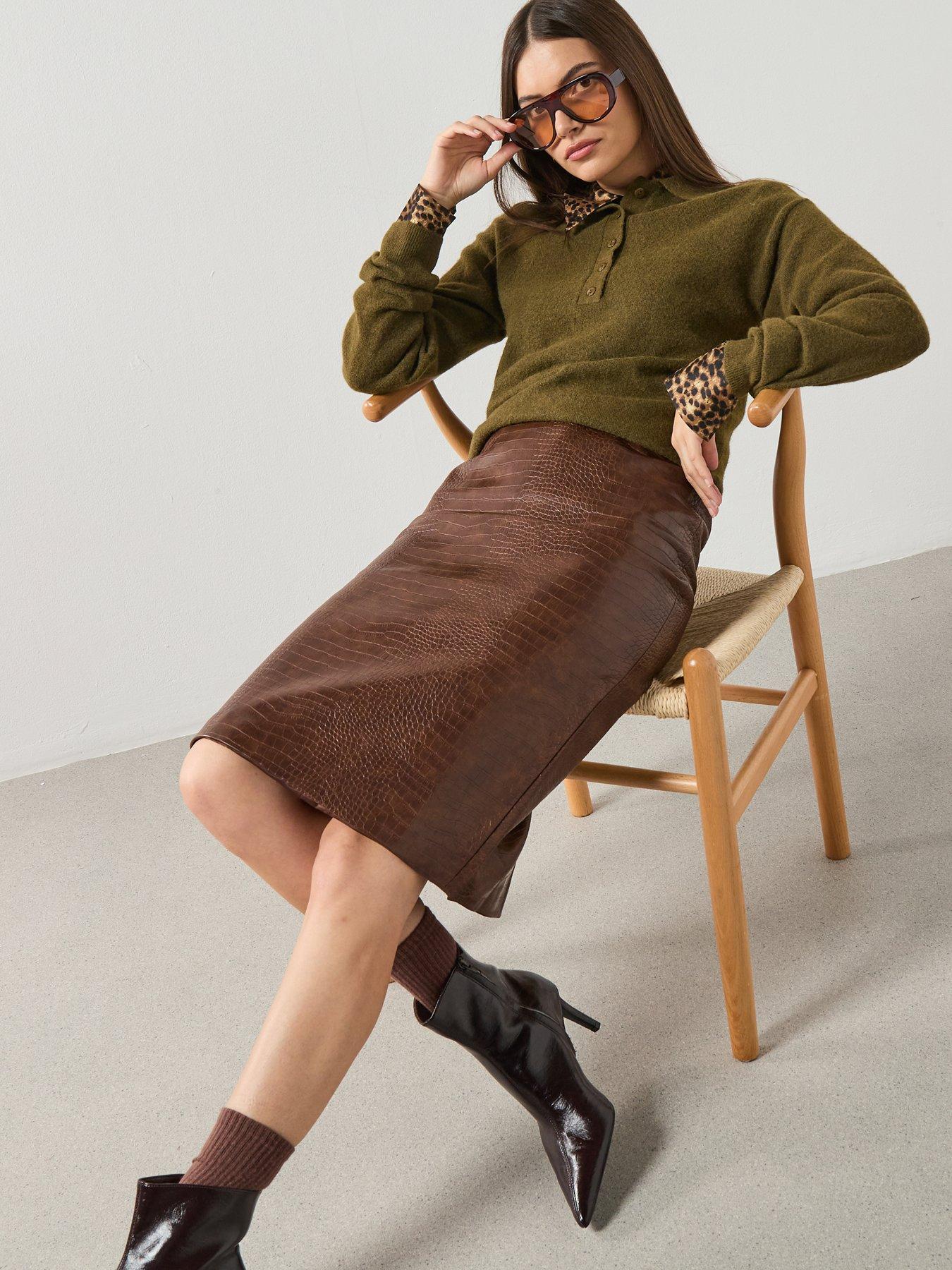 Image 5 of 6 of Mango Croc-effect Midi-skirt - Brown