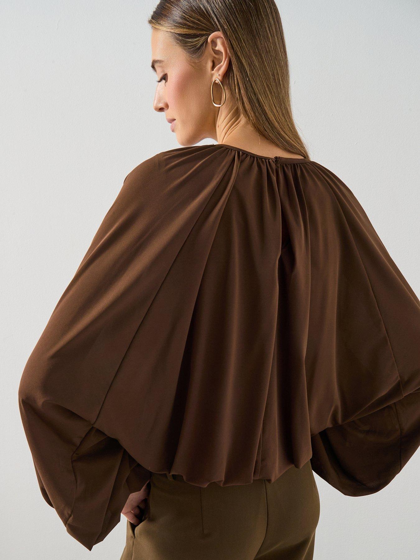  image of mango-fine-knit-ruched-blouse-nbspbrown