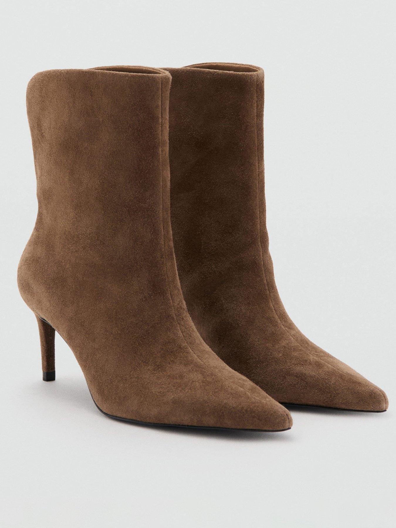 Image 1 of 6 of Mango Pointed Toe Ankle Boots - Brown