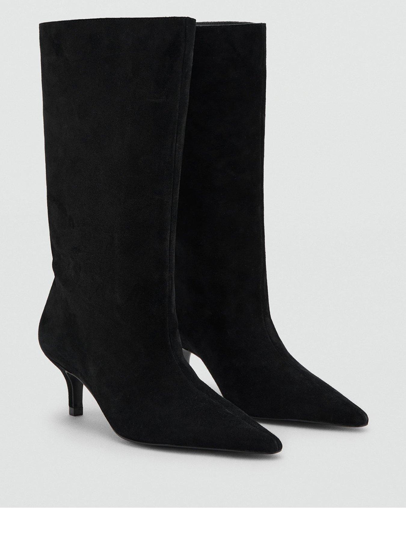 front image of mango-pointed-toe-suede-boots-black