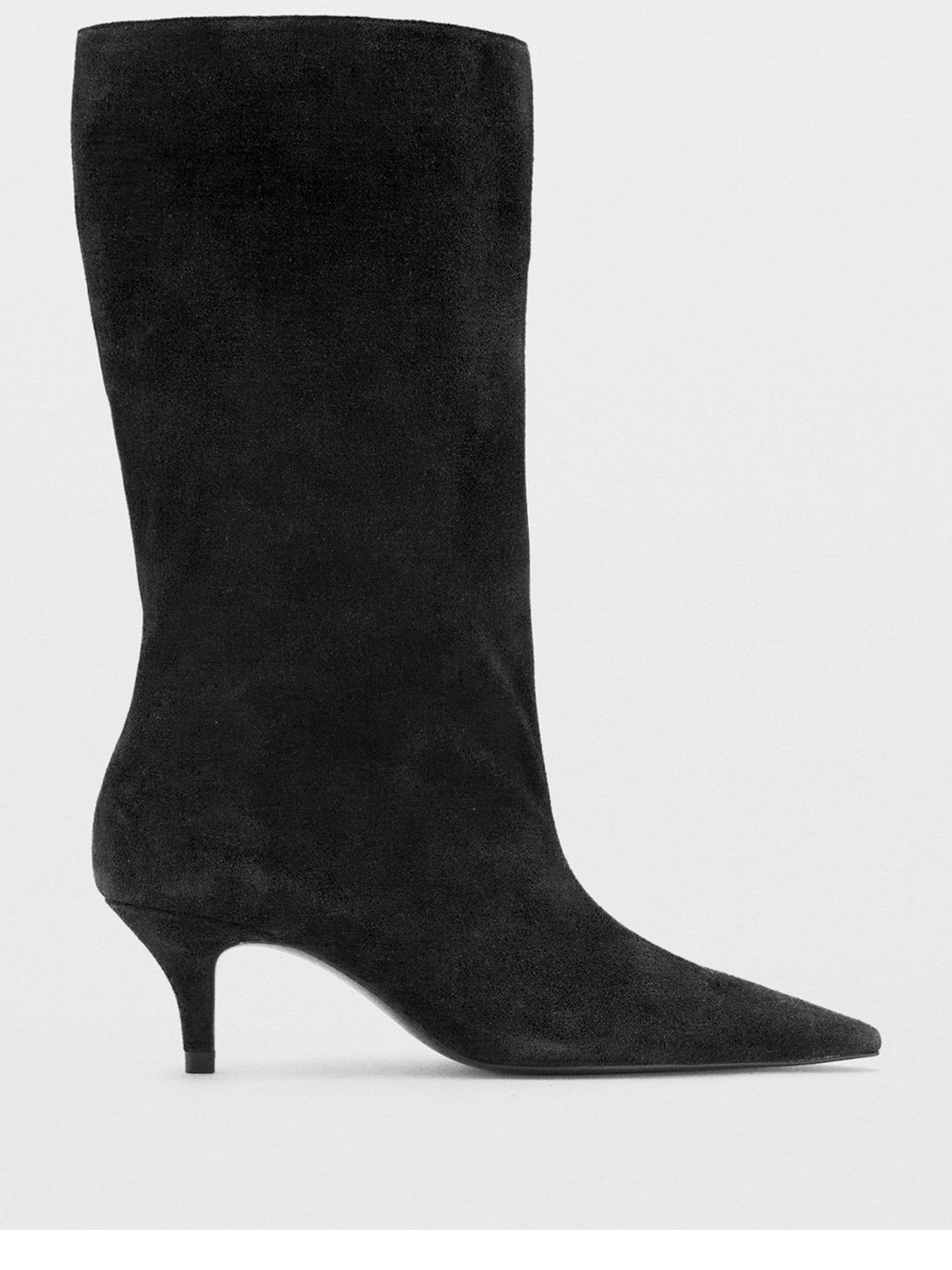  image of mango-pointed-toe-suede-boots-black