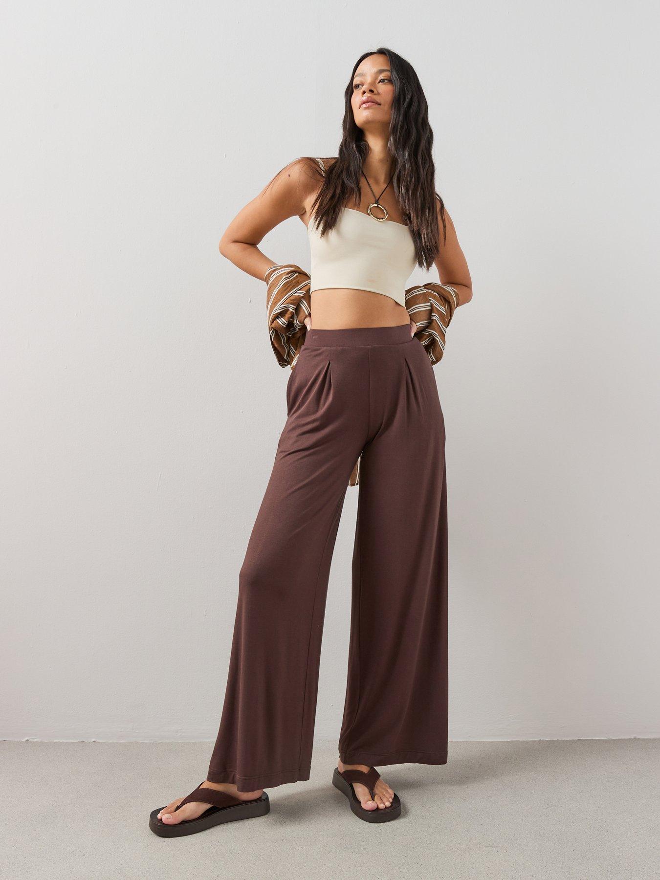 The Very Collection Wide Leg Stretch Trouser - Brown