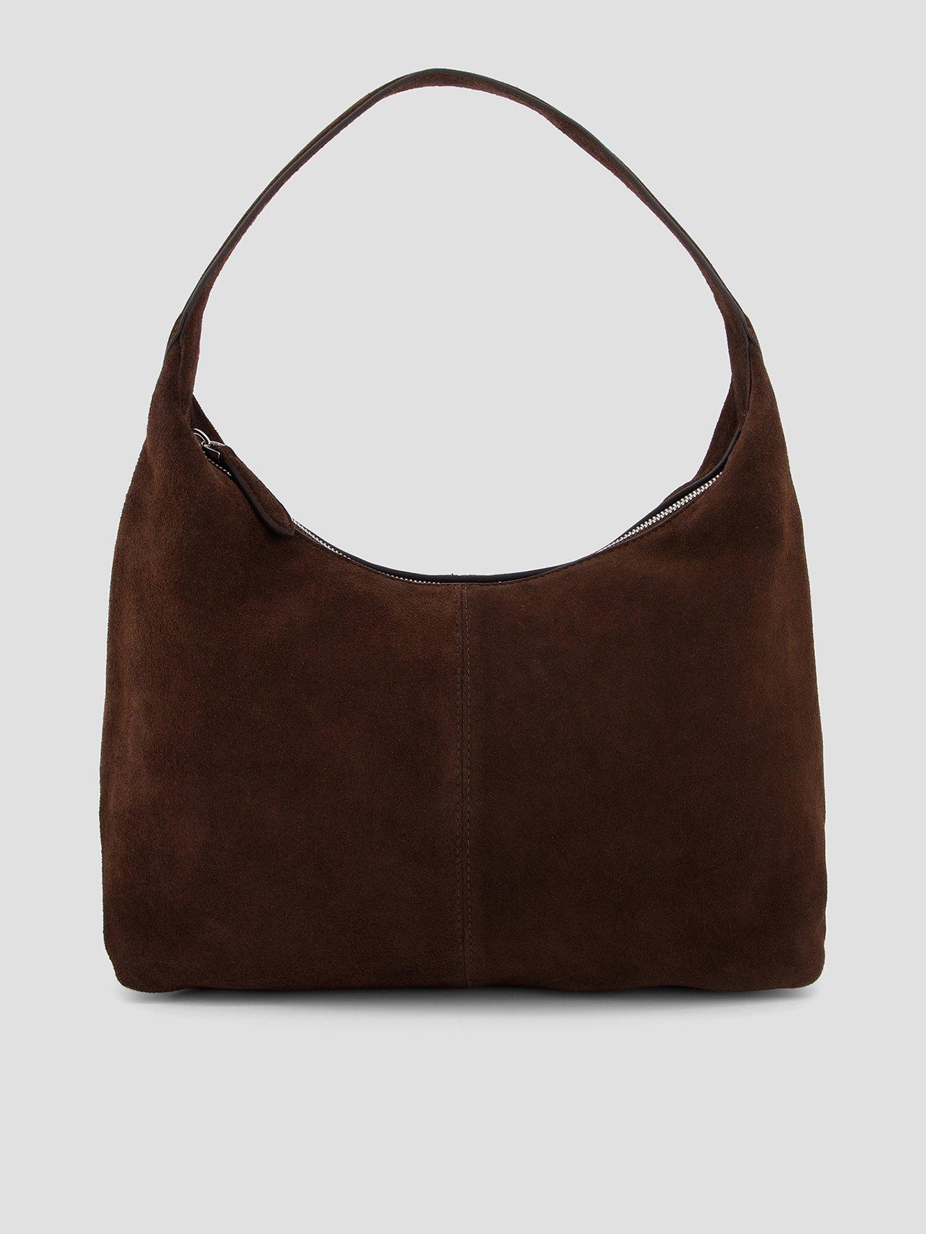 Image 1 of 4 of Mango Curro Suede Shoulder Bag with Stitching - Brown