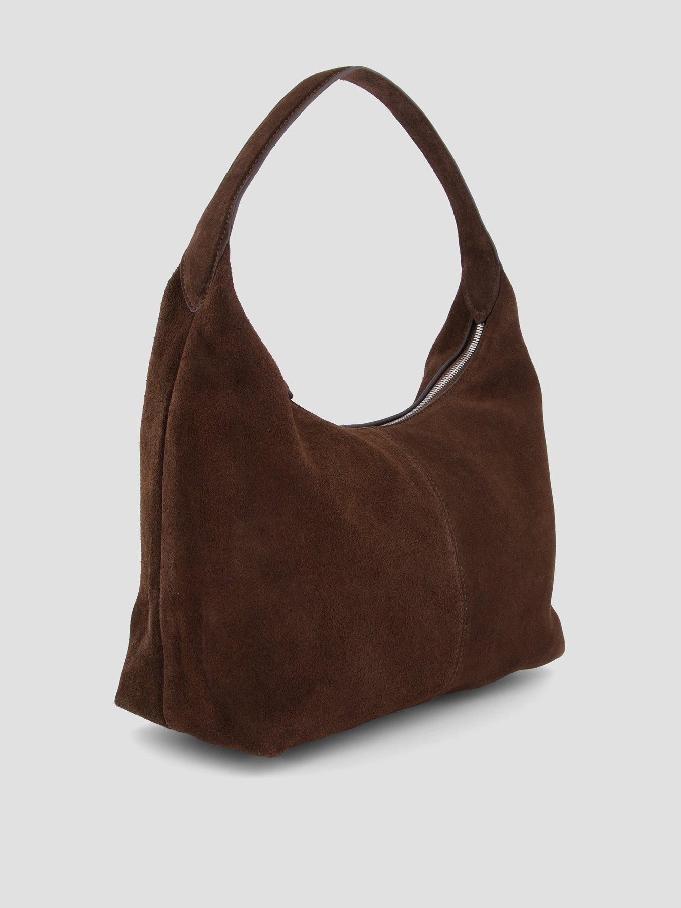 Image 2 of 4 of Mango Curro Suede Shoulder Bag with Stitching - Brown