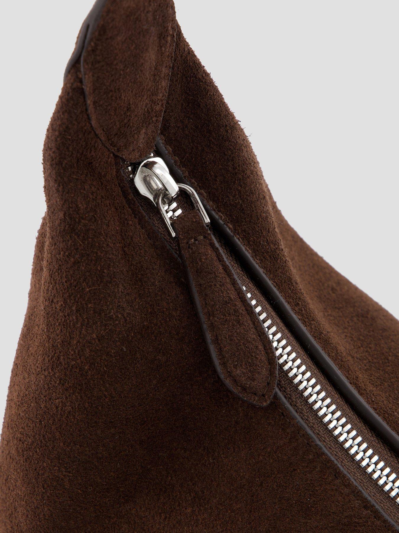 Image 3 of 4 of Mango Curro Suede Shoulder Bag with Stitching - Brown