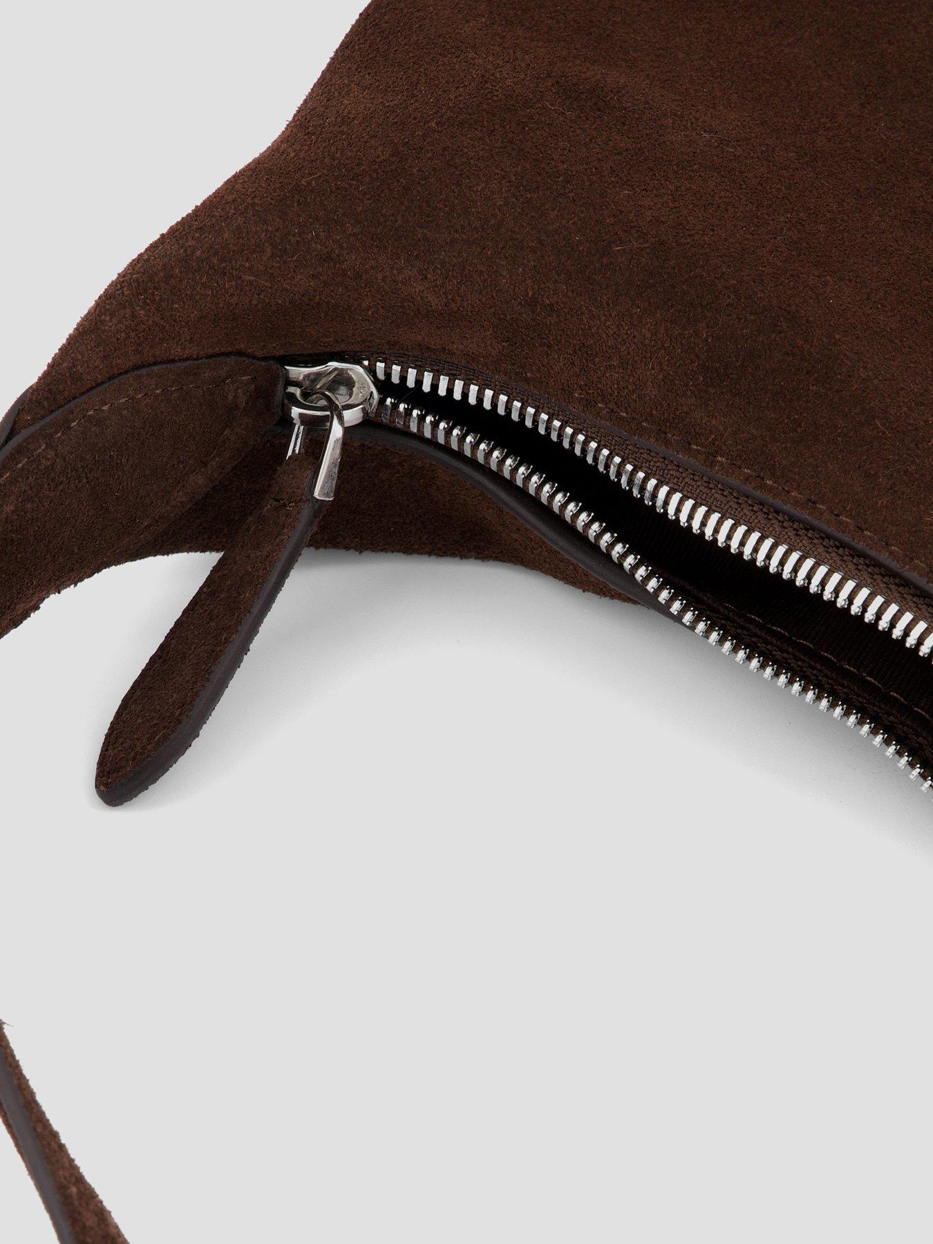Image 4 of 4 of Mango Curro Suede Shoulder Bag with Stitching - Brown
