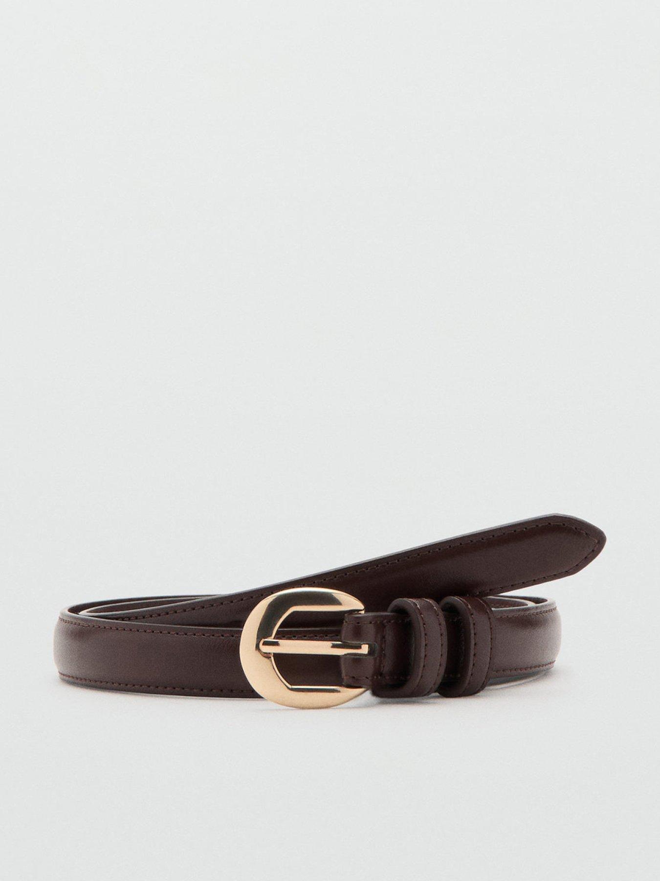 front image of mango-buckle-skinny-belt-brown