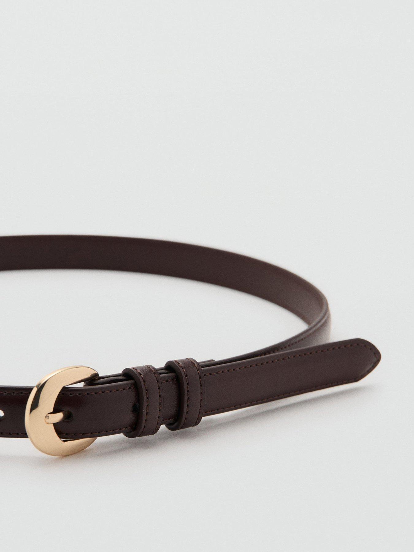  image of mango-buckle-skinny-belt-brown