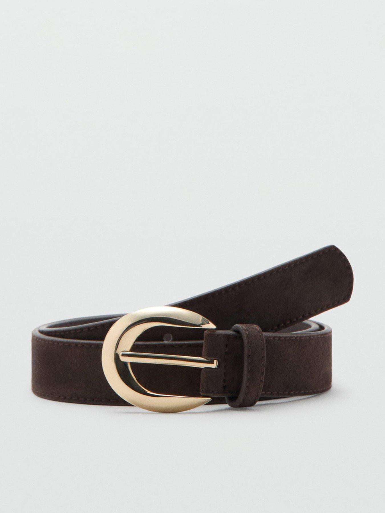  image of mango-leather-belt-with-oval-buckle-brown