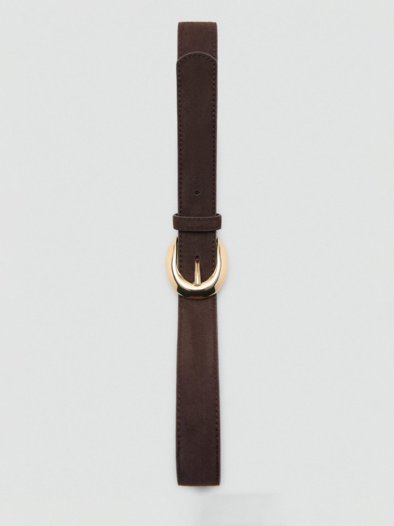  image of mango-leather-belt-with-oval-buckle-brown